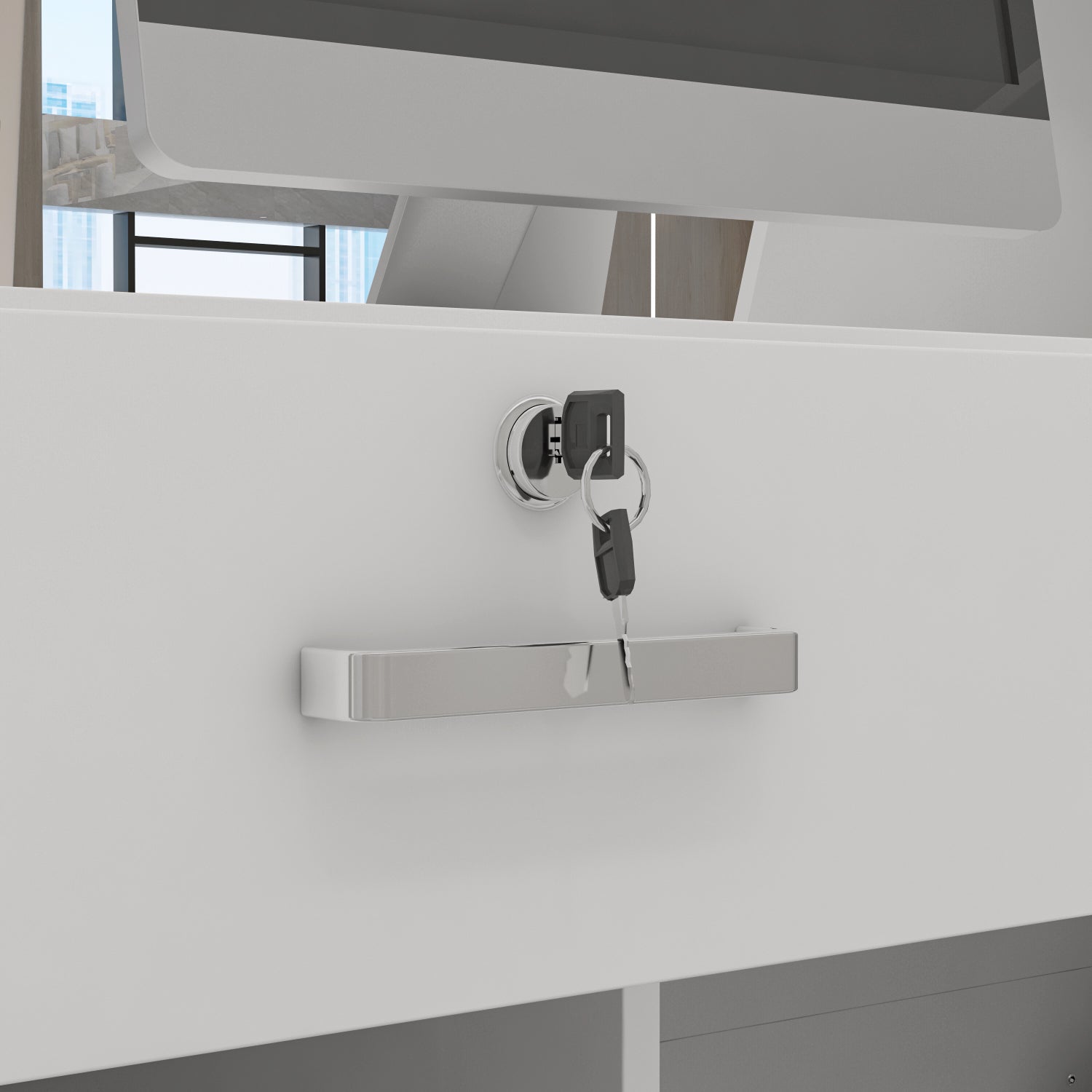 Reception Desk Front Counter Desk with Lockable Drawer & Bookshelf