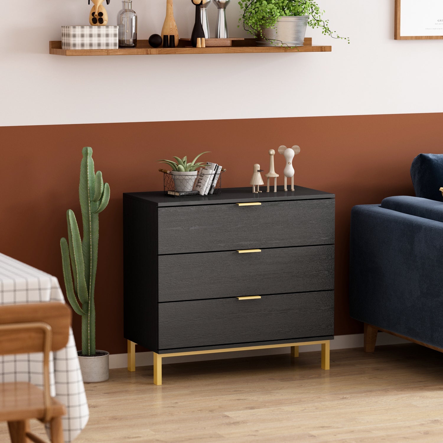 Vertical Chest 3-Drawer Nightstand Dresser Storage Sideboard with Metal Legs for Bedroom