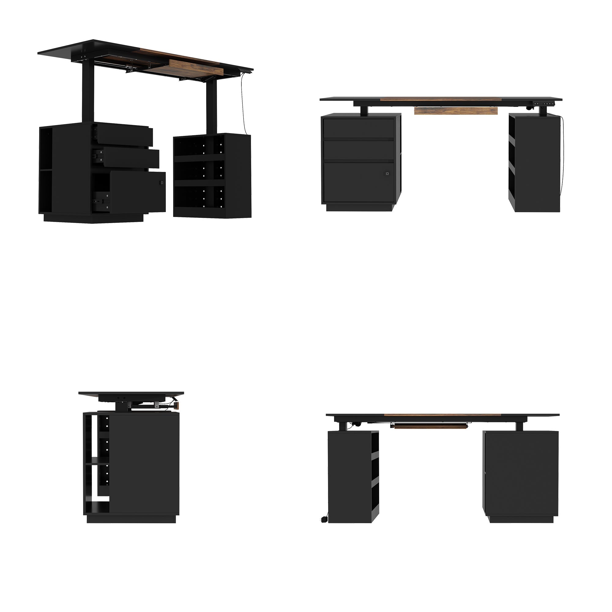 Modern Electric Height Adjustable Desk With Dual Storage Modules And Pegboard Organizer