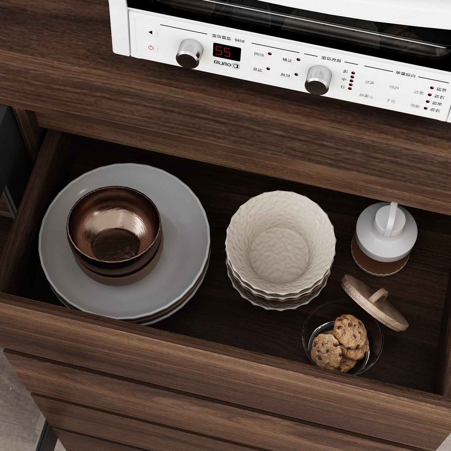 Storage Sideboard Cabinet Cupboard with Drawers and Glass Doors for Kitchen Organization