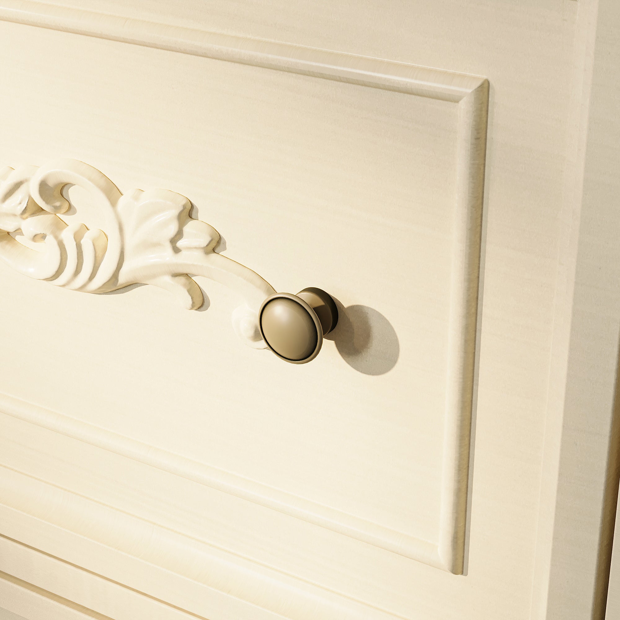 Elegant Display Cabinet With 3 Open Shelves & 2 Carved Drawers