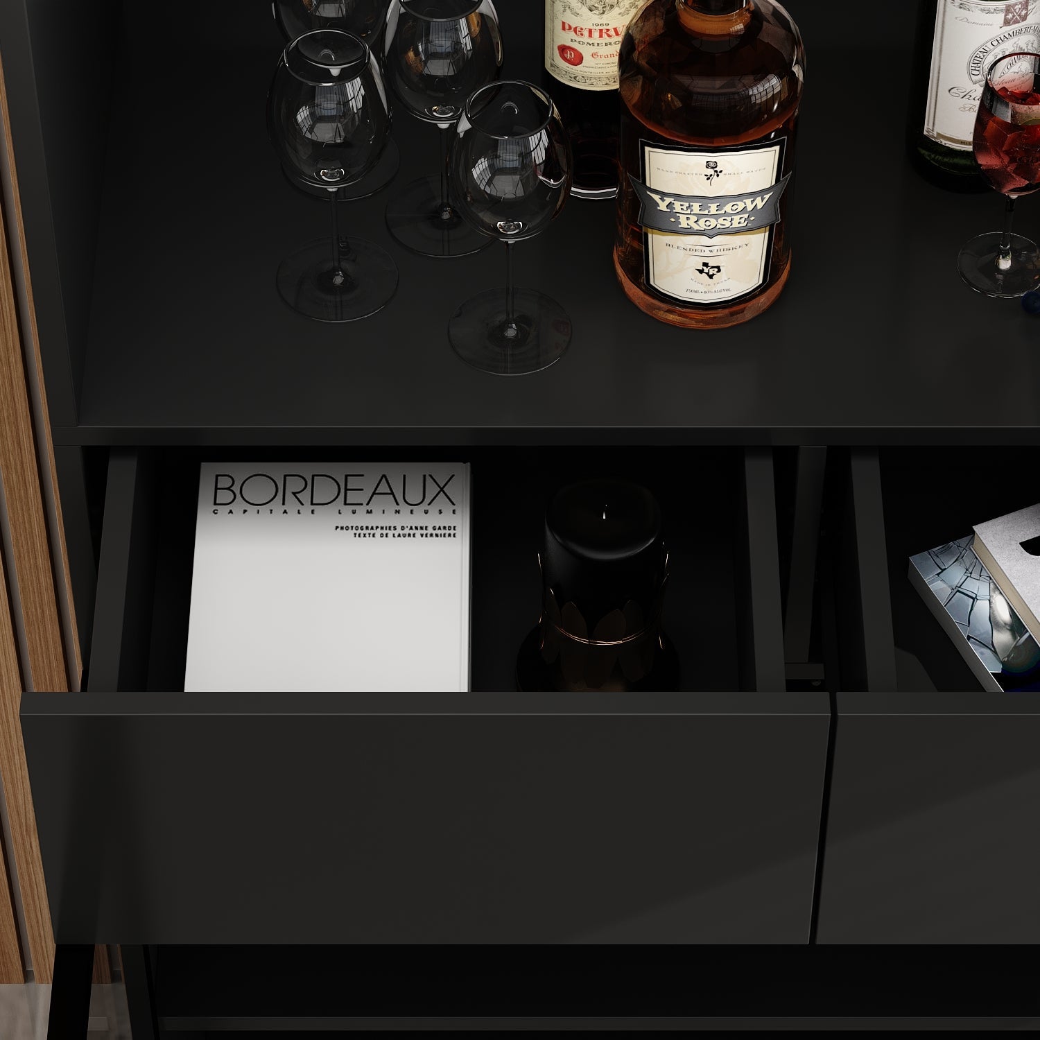 Three Drawers Bathroom Linen Cabinet With Tempered Glass Doors And Light