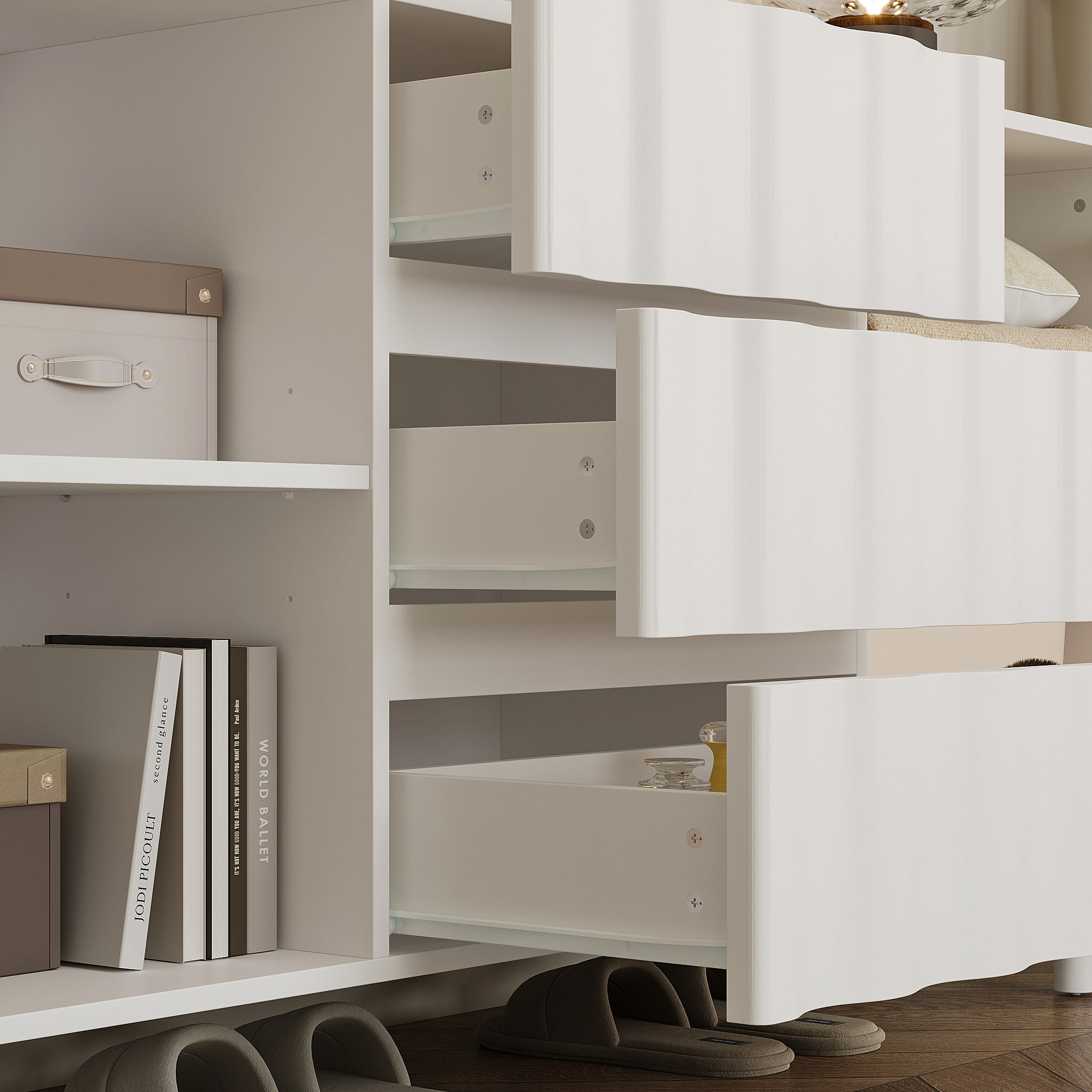 61" Wide White Accent Cabinet With 3 Drawers & 2 Doors