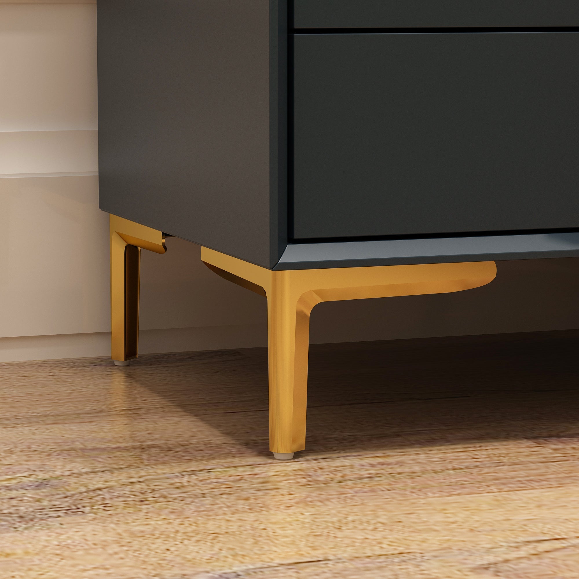 Nightstand Dresser Black End Table in Gold Metal Legs with 3 Drawers