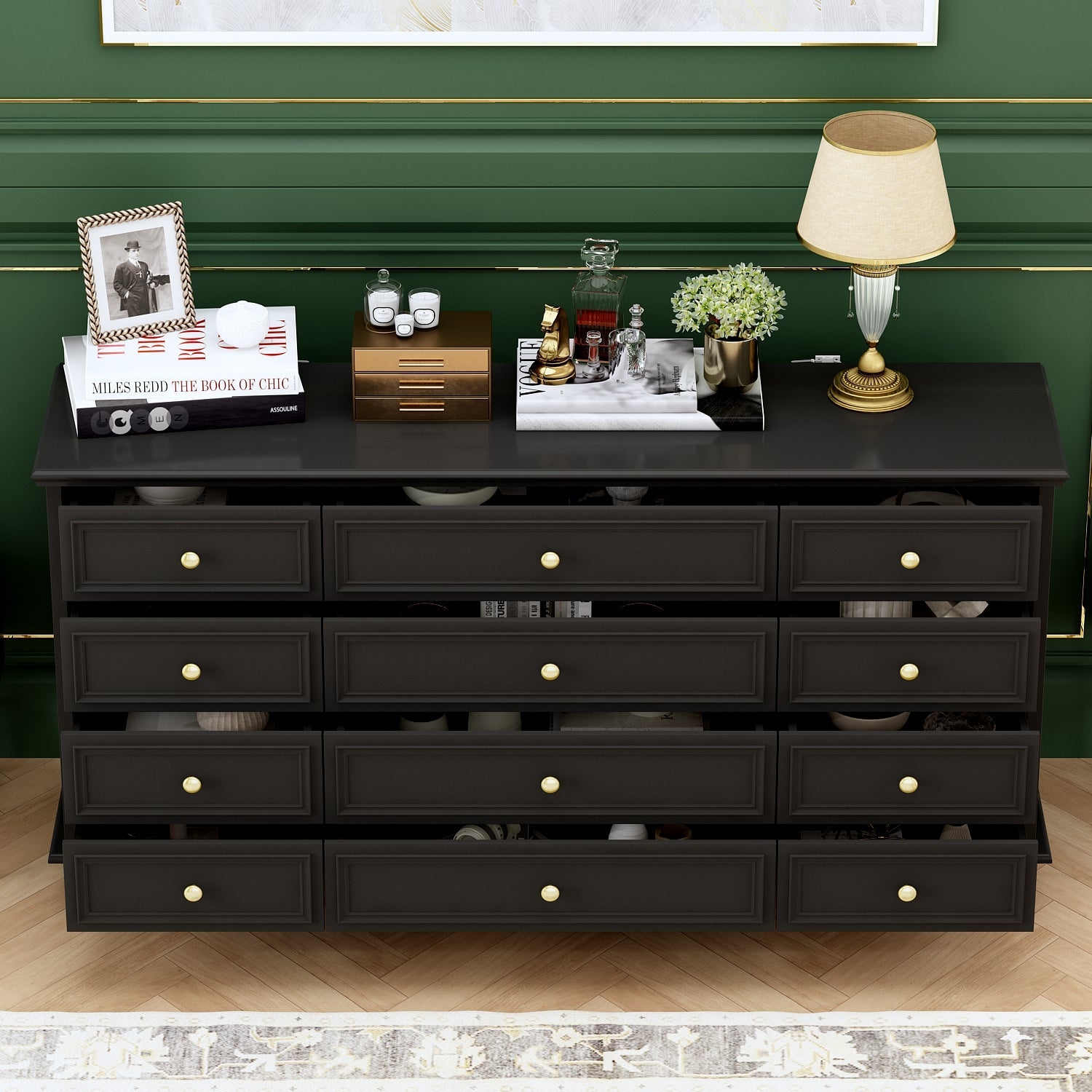 Dresser with 12 Drawers Chest of Drawers Triple Dresser Wide Console Table