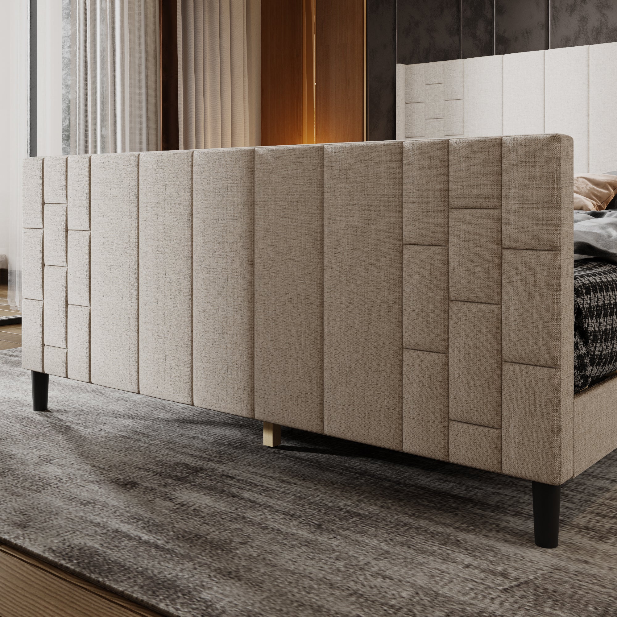 Modern Upholstered Platform Bed Frame With USB Ports, Tufted Polyester Headboard And MDF Slat Support – Mattress Not Included