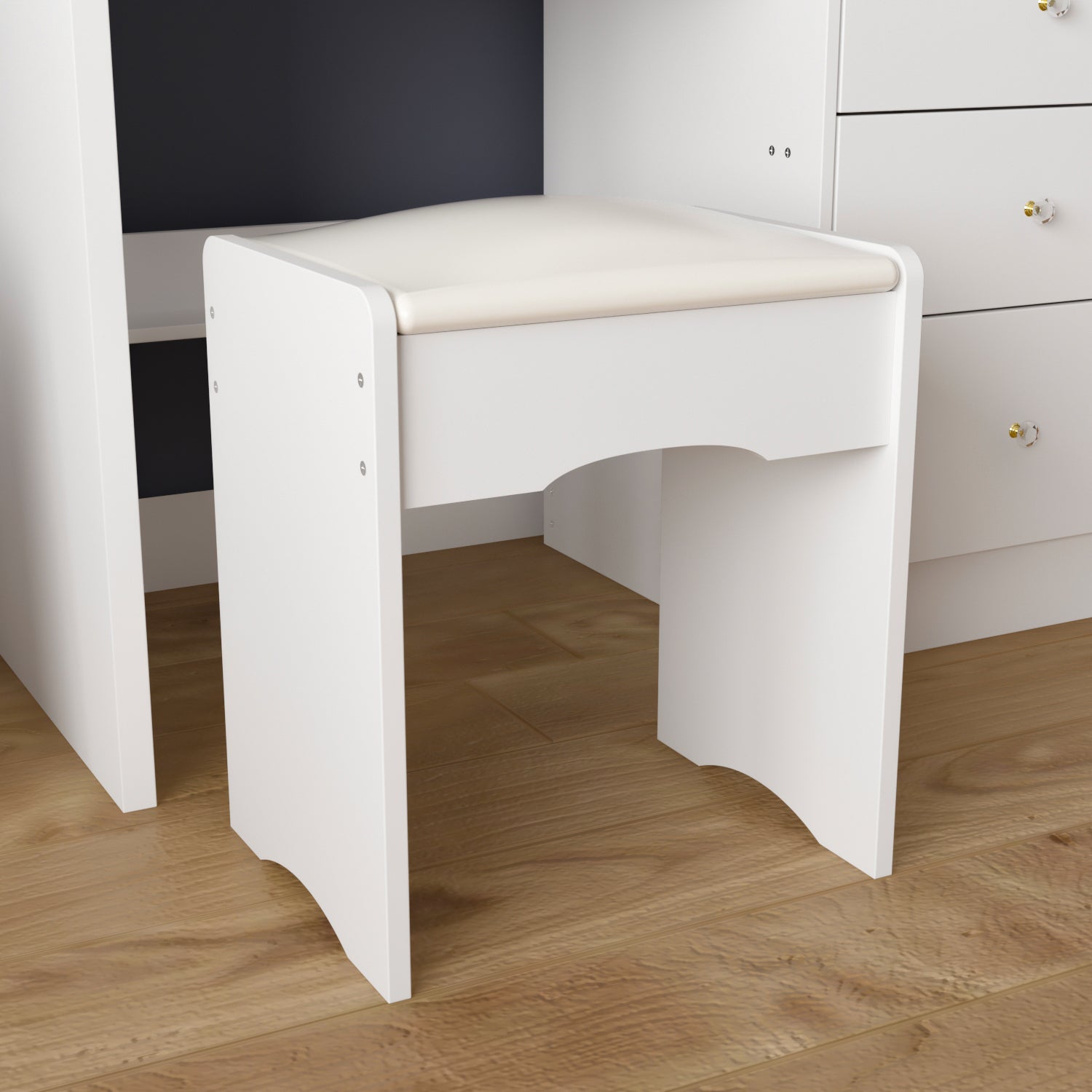 Makeup Vanity Set with Cushioned Stool, 5 Drawers & Shelves