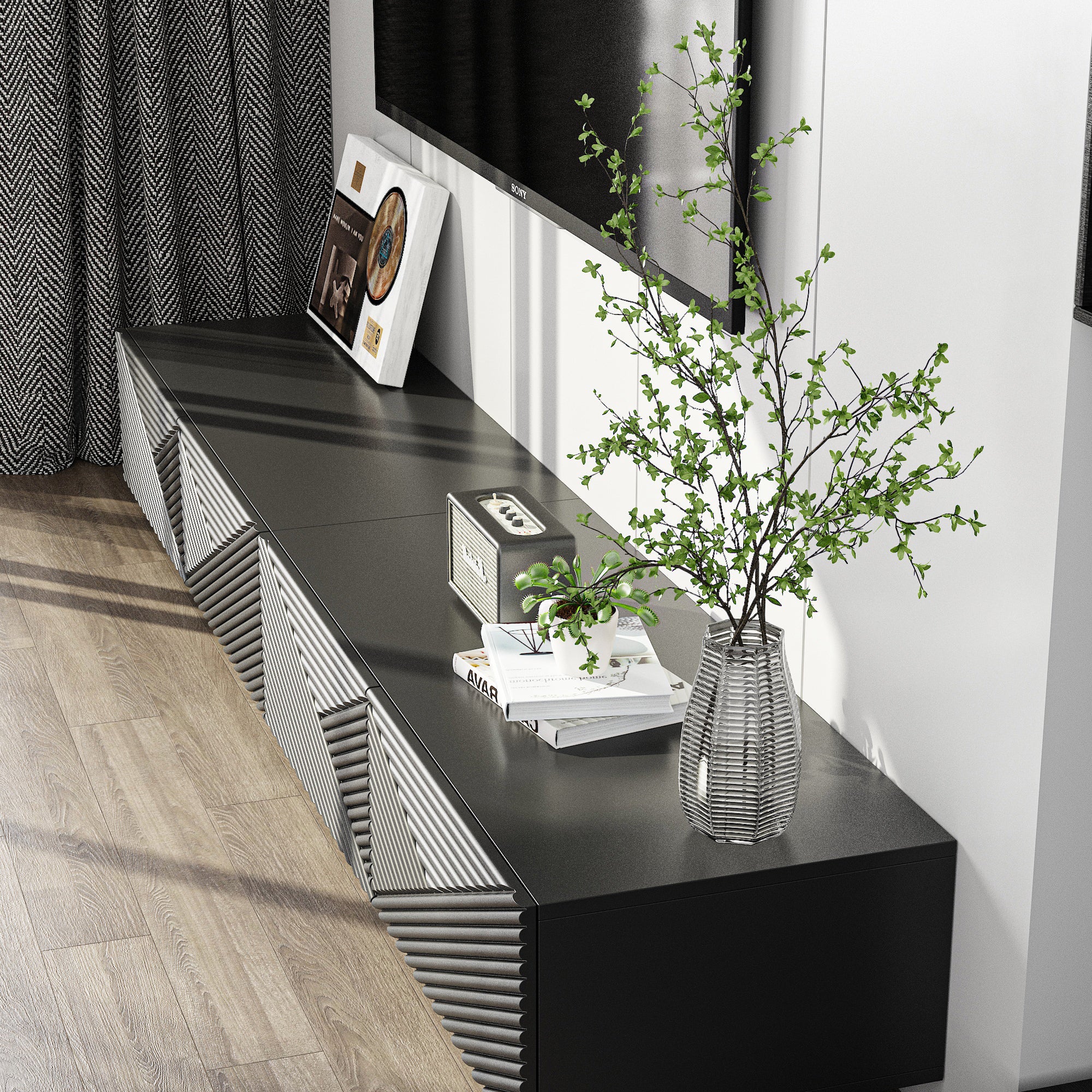 70'' Media Console TV Stand With Drop-Down Doors