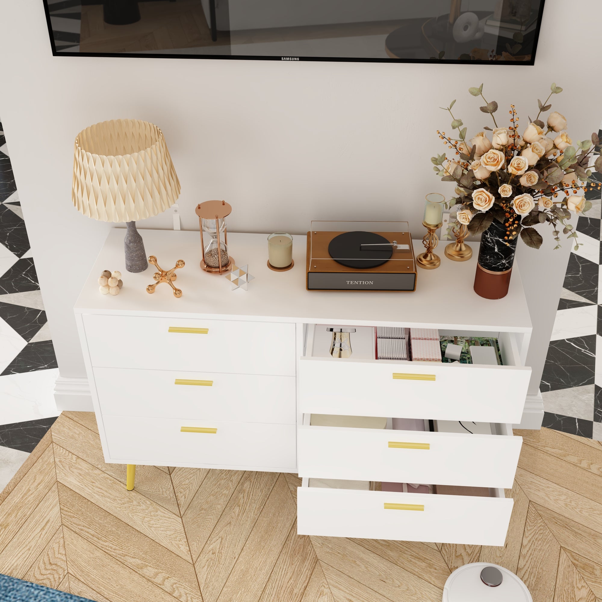 Modern Sideboard Double Dresser with 6 Drawers