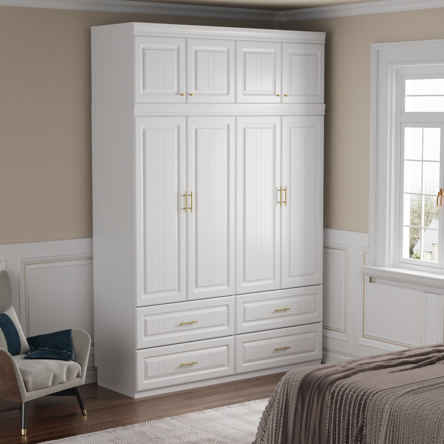 Family Cabinet Wardrobe Bedroom Armoire Home Closet 4 Doors and Drawers