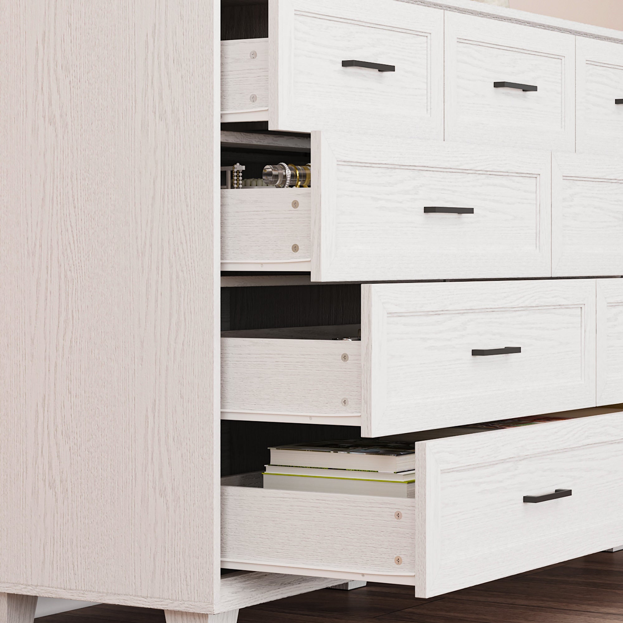 60" Wide 9-Drawer Accent Chest With Metal Handles