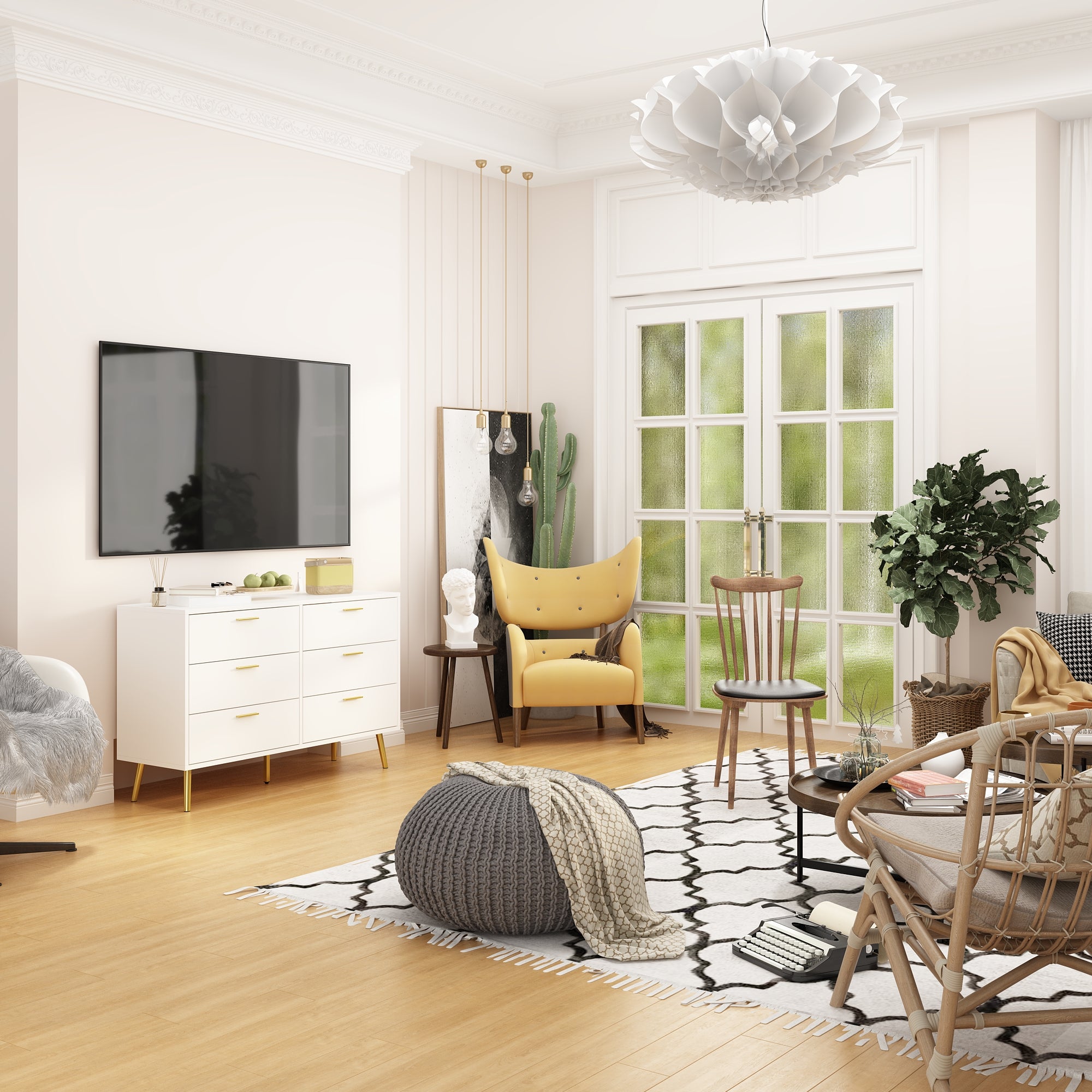 Modern Sideboard Double Dresser with 6 Drawers