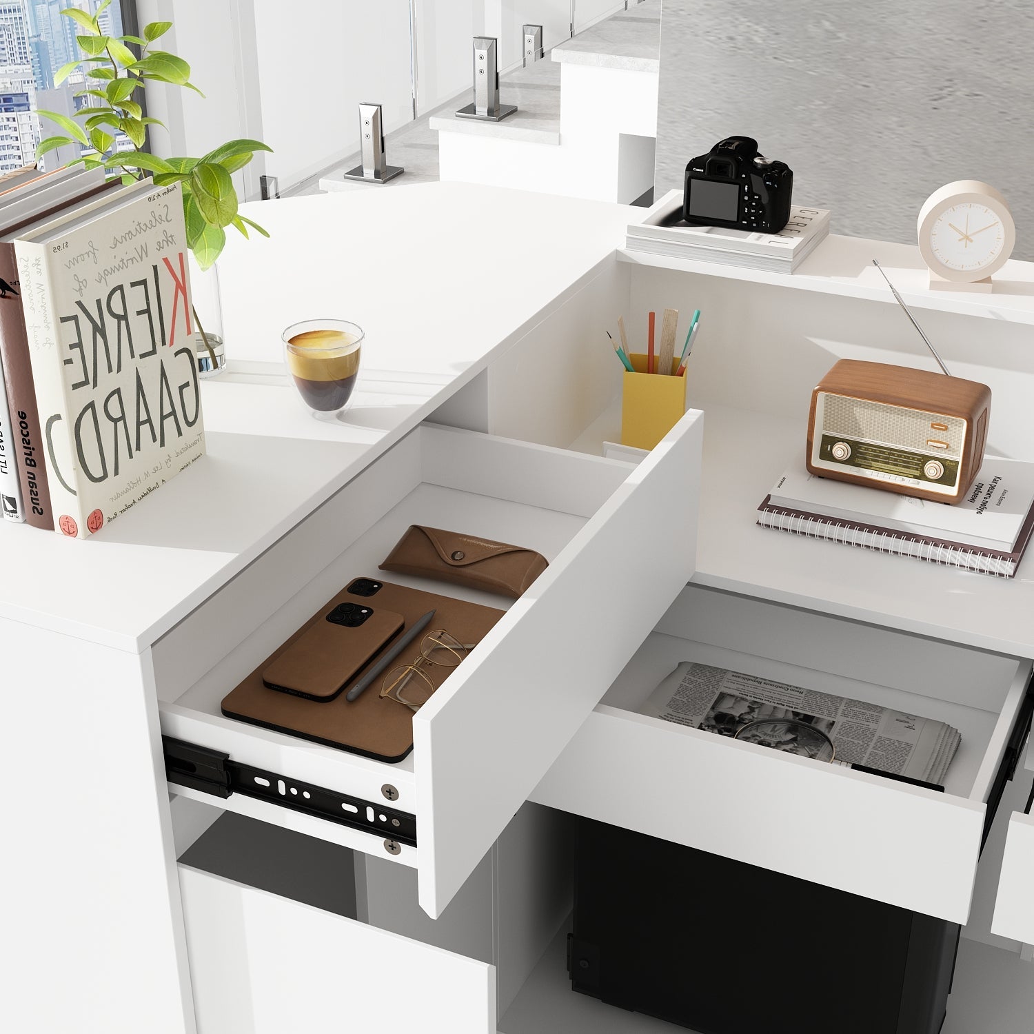 Large L-Shaped Reception Desk with 3 Drawers