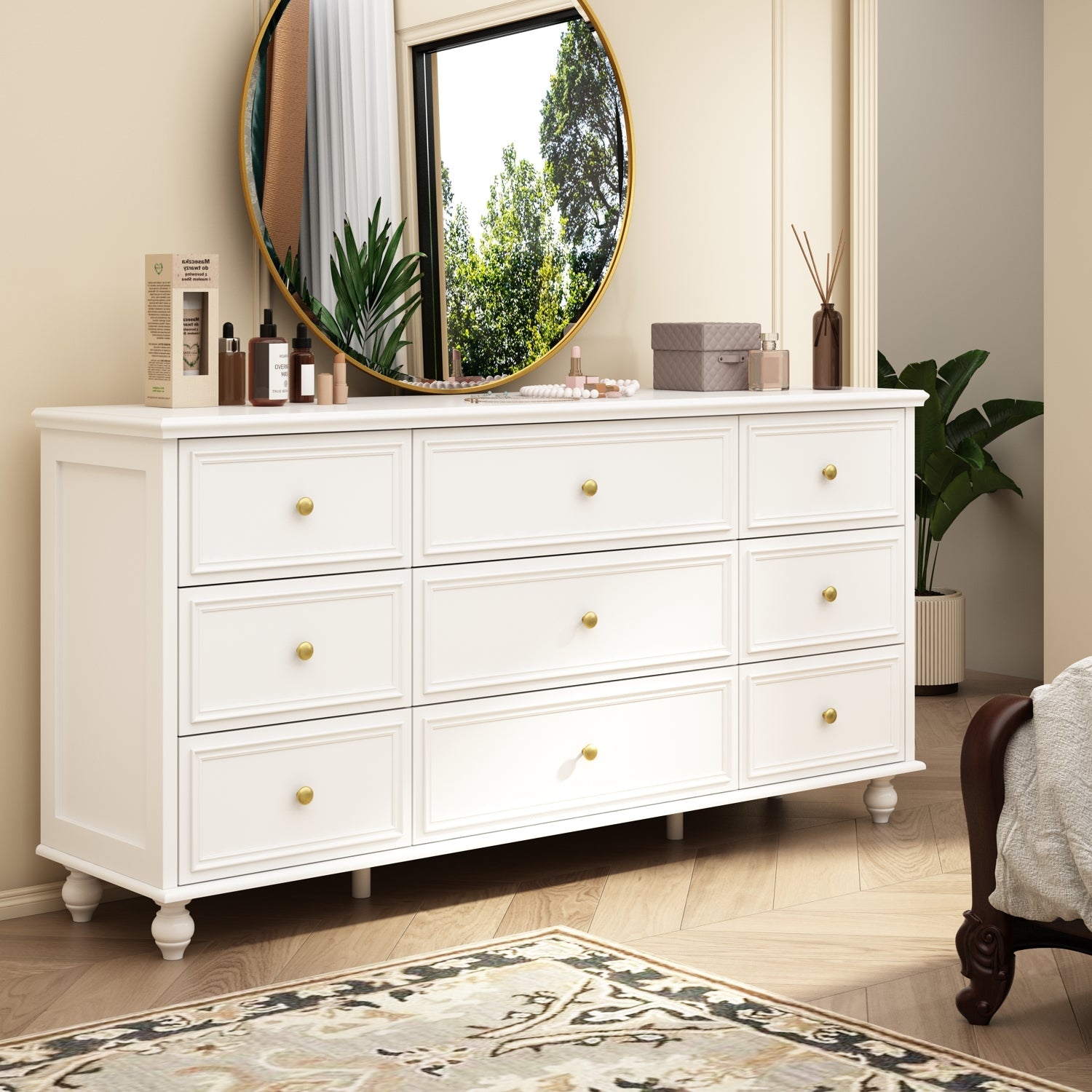 Modern 9-Drawer Triple Dresser White Finish Wide Storage Chest