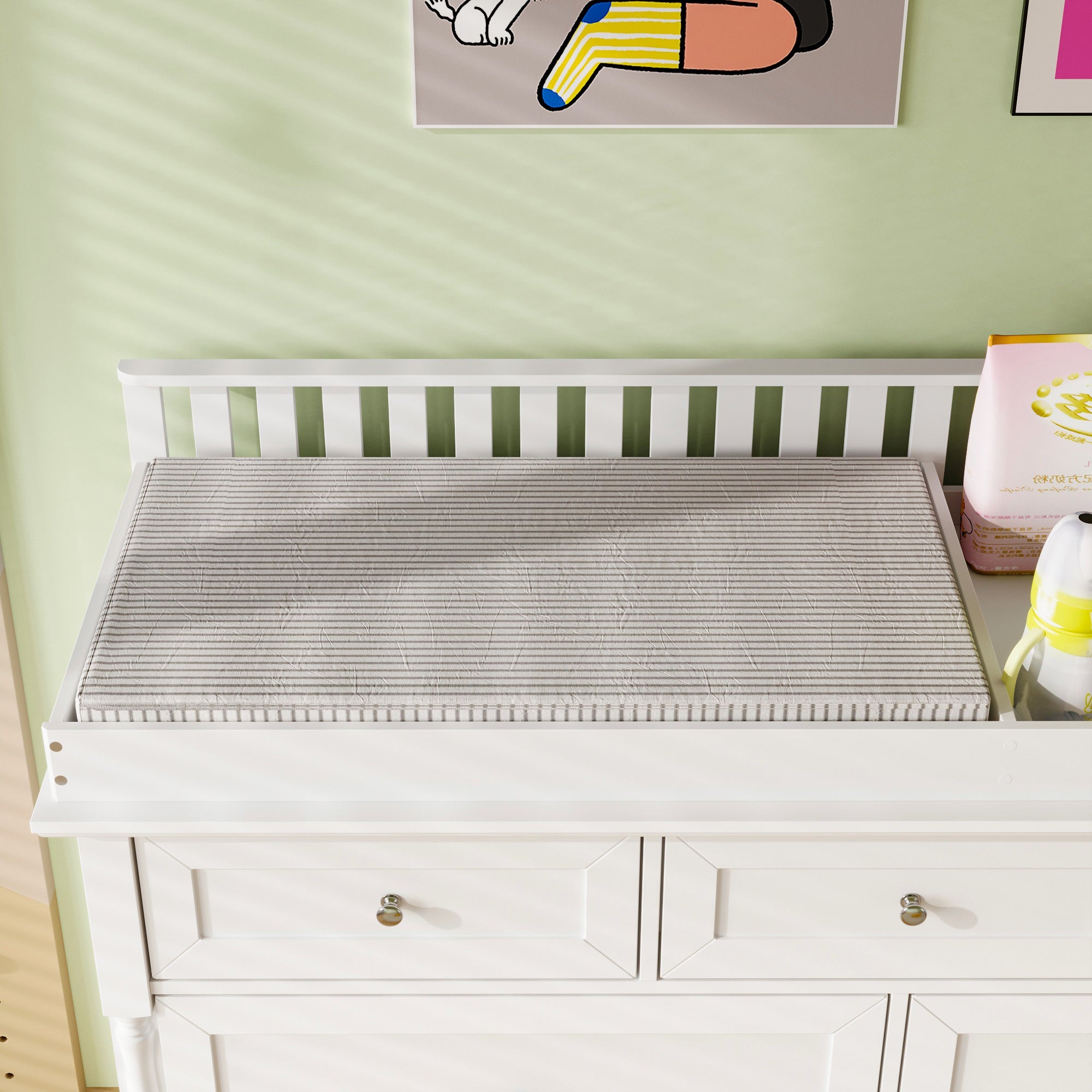 Chest Nursery Dresser Changing Table Top – 7-Drawer Baby Storage Organizer for Diapers and Clothes