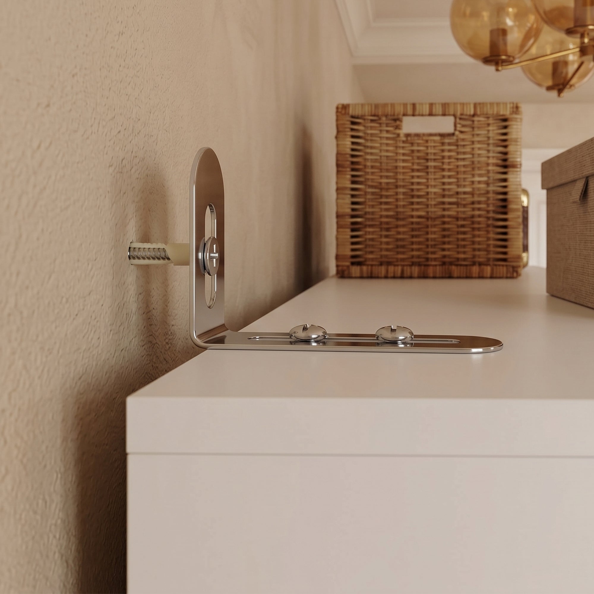 59.8" Modern Farmhouse White 4-Door Wardrobe with Geometric Slat Doors, 4 Drawers and Black Handles