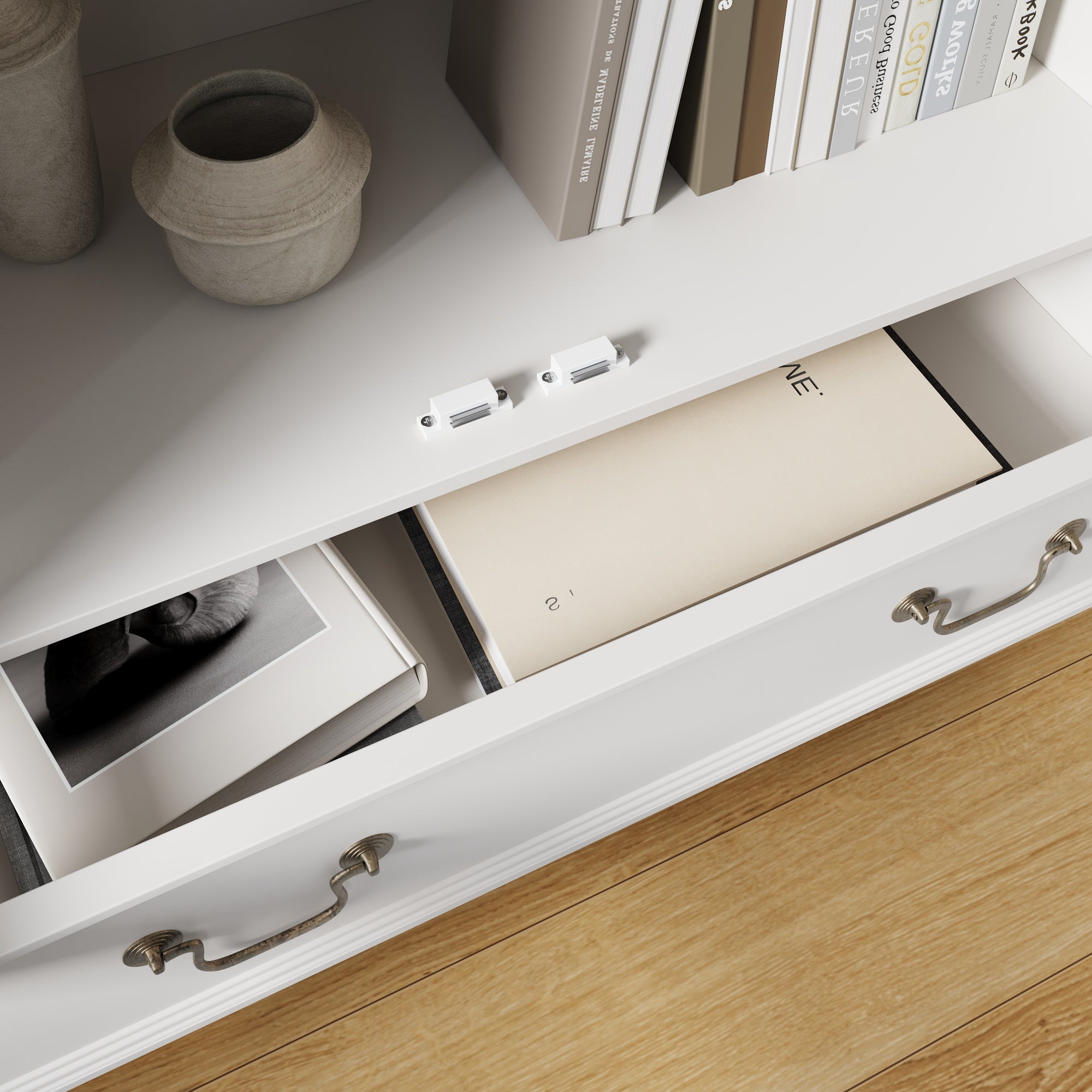 77'' H 2-Drawer Arched 5-Tier Bookcase Display Cabinet With Glass Doors