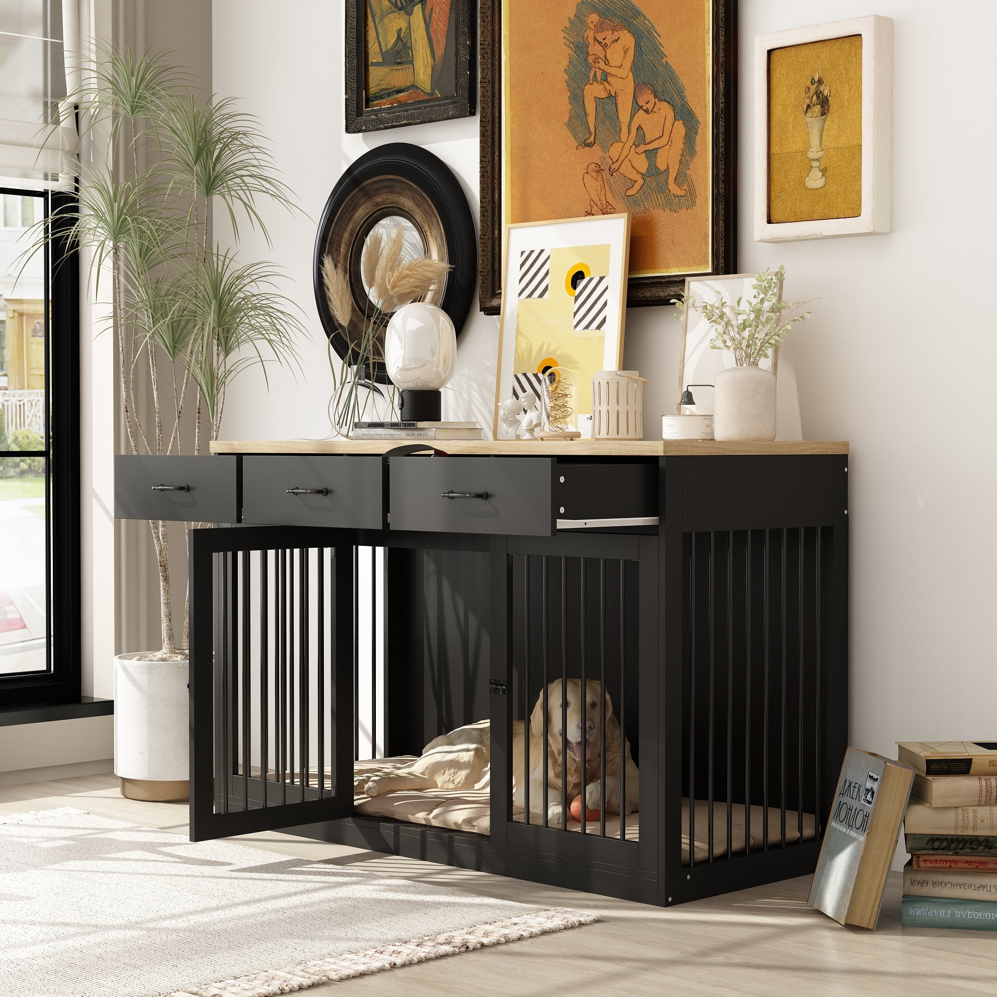 Dog Crate Furniture with 3 Drawers