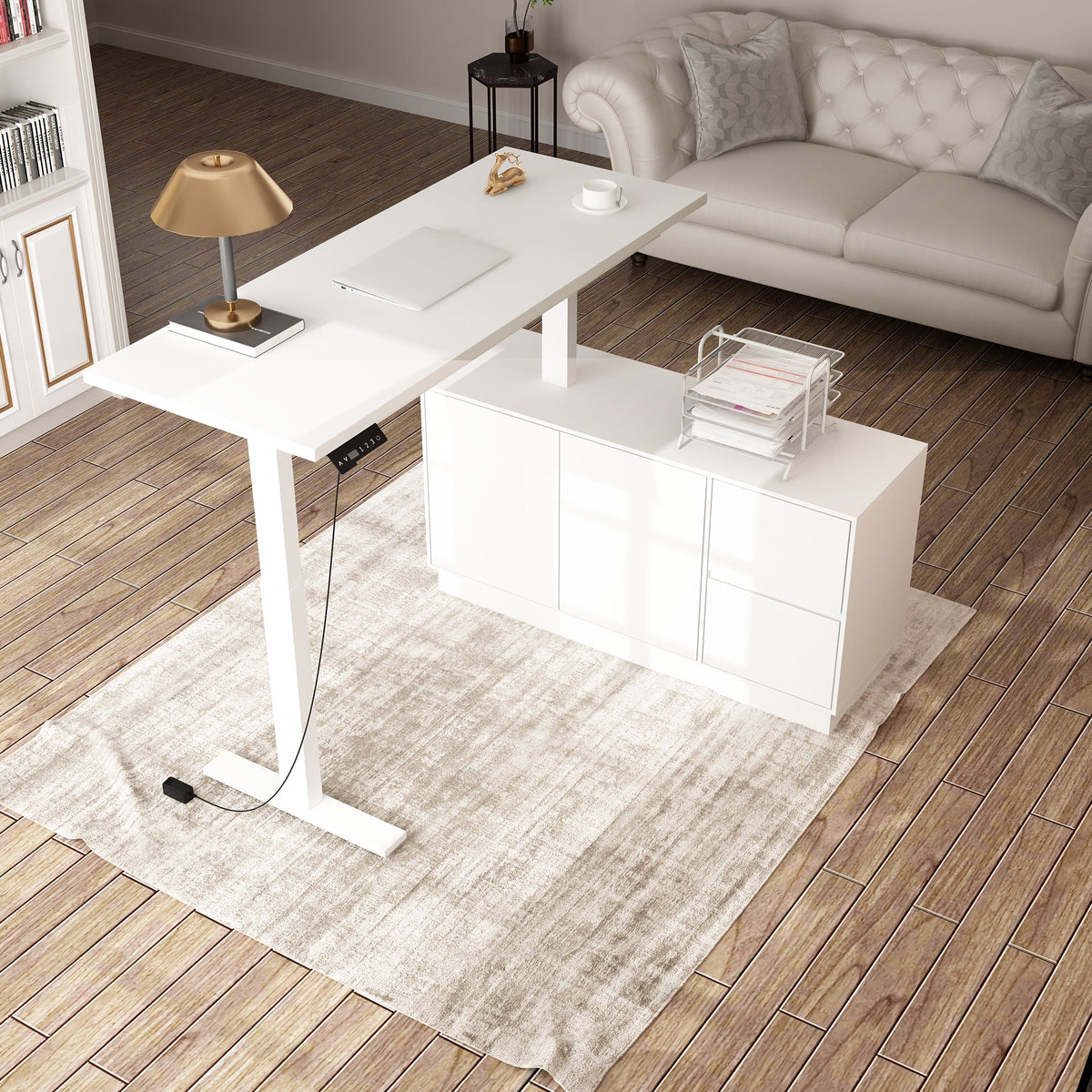 54.3 inches Minimalist Modern White Standing Desk With Electric Lift System and Memory Presets