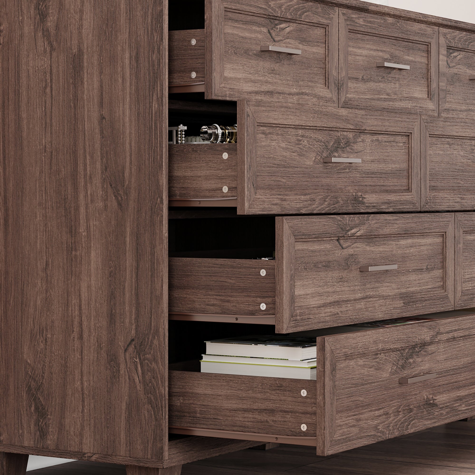 60" Wide 9-Drawer Accent Chest With Metal Handles