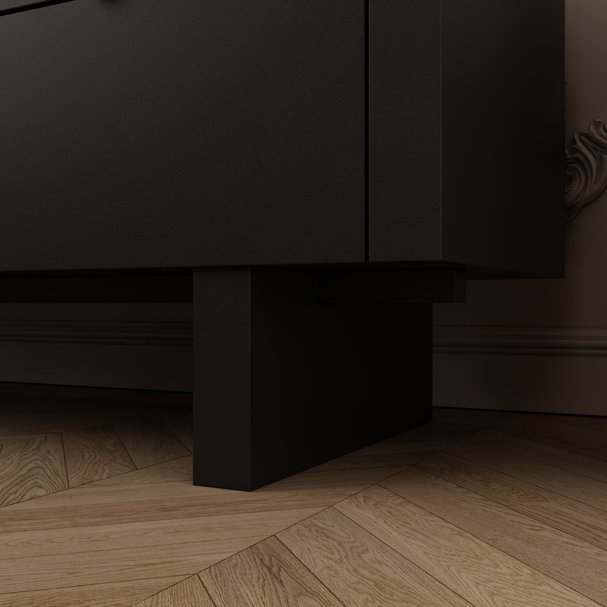70.9 inches Modern Black Dresser With 8 Drawers And Gold Accents