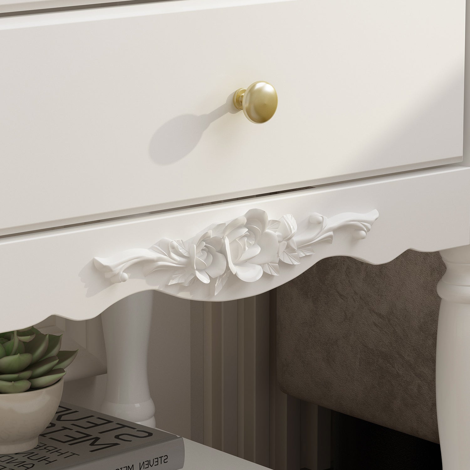 End Table Side Table Bedroom Night Stand Bedside Embossed Table with 2 Drawers & Open Shelf