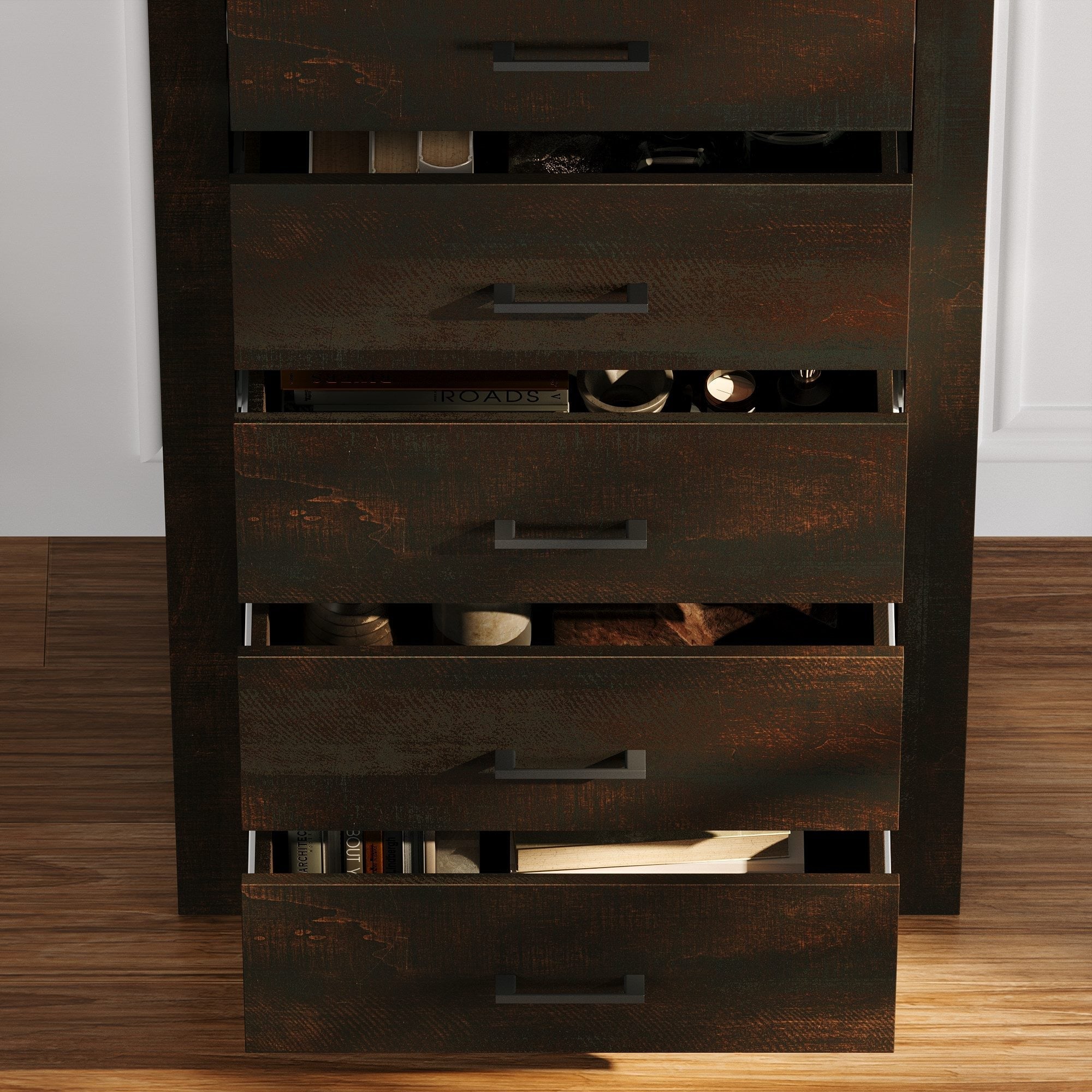 5 Drawer Vintage Woodgrain Accent Chest