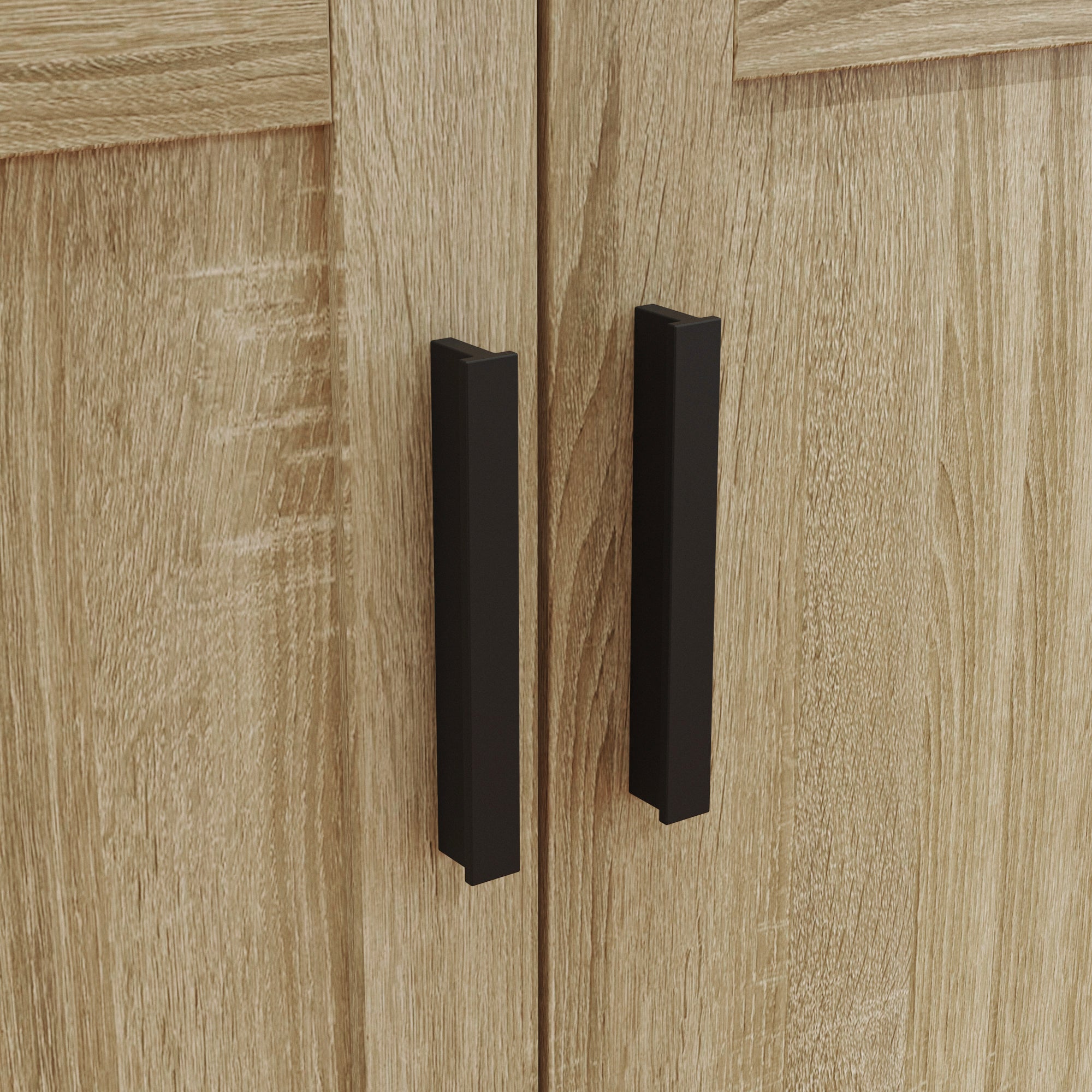 47.2 inch Modern Natural Wood Food Pantry Cabinet with Sliding Glass Doors & Ventilated Design