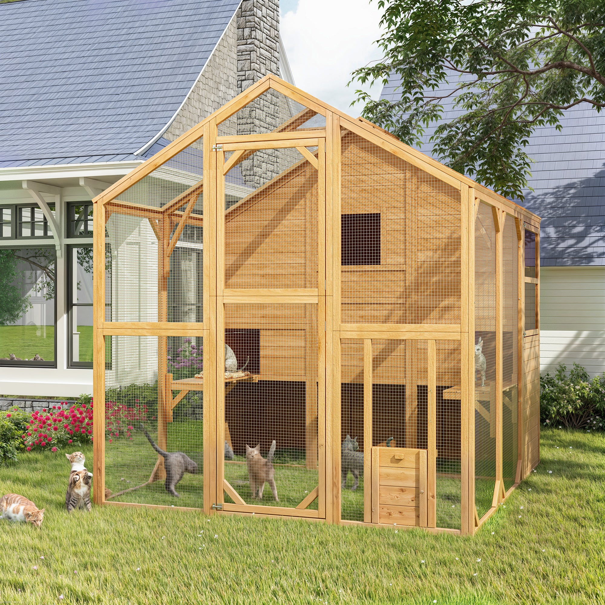 Large Outdoor Cat Enclosure with Cover and Multi-Level Design