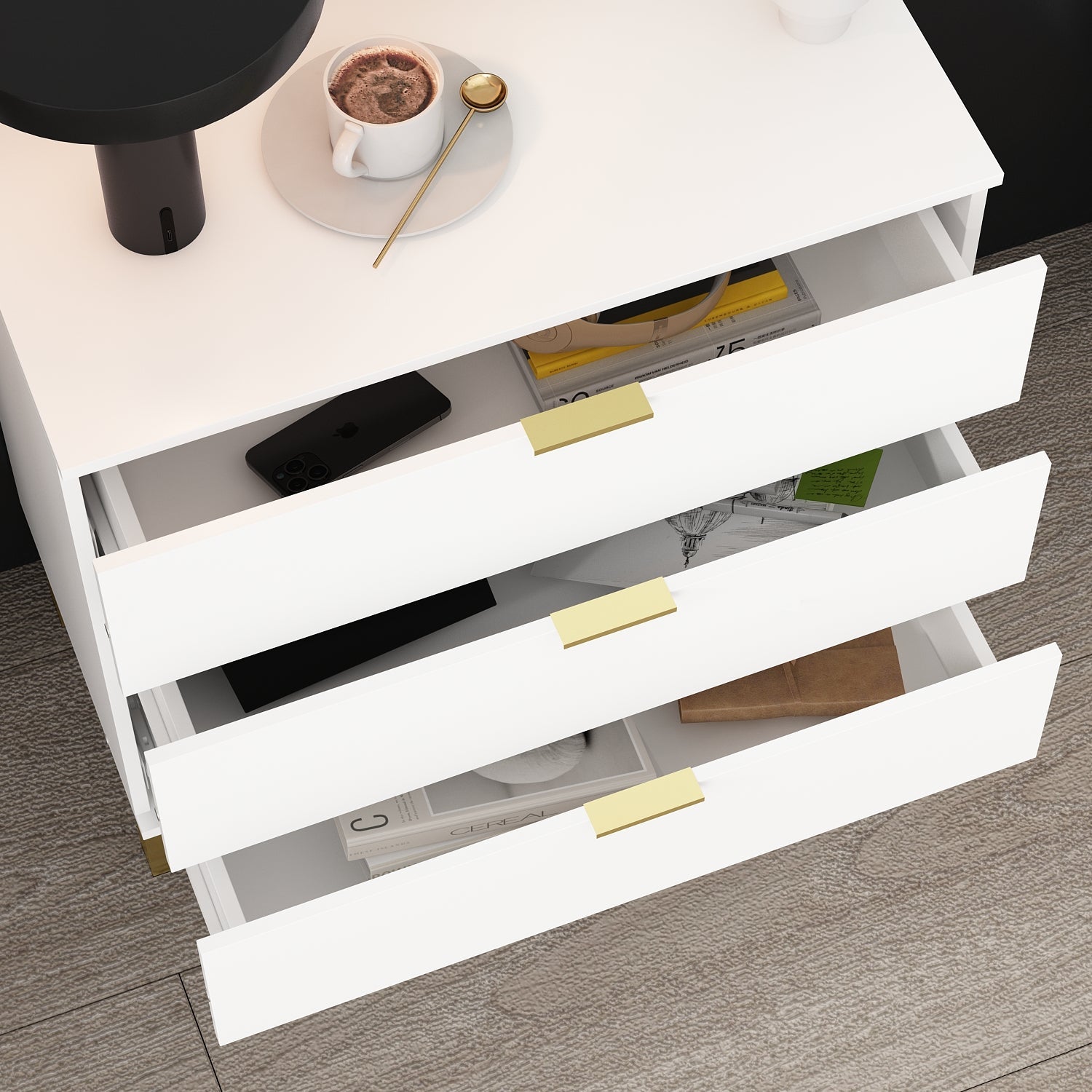 Vertical Chest 3-Drawer Nightstand Dresser Storage Sideboard with Metal Legs for Bedroom