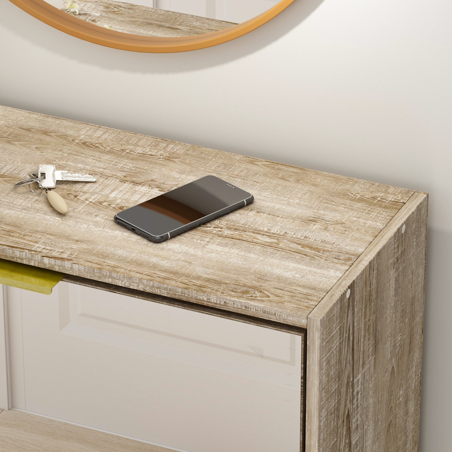 Entryway Shoe Storage Cabinet with 3 Flip Drawers Wood Shoe Cabinet Shoe Organizer with Mirrored Front