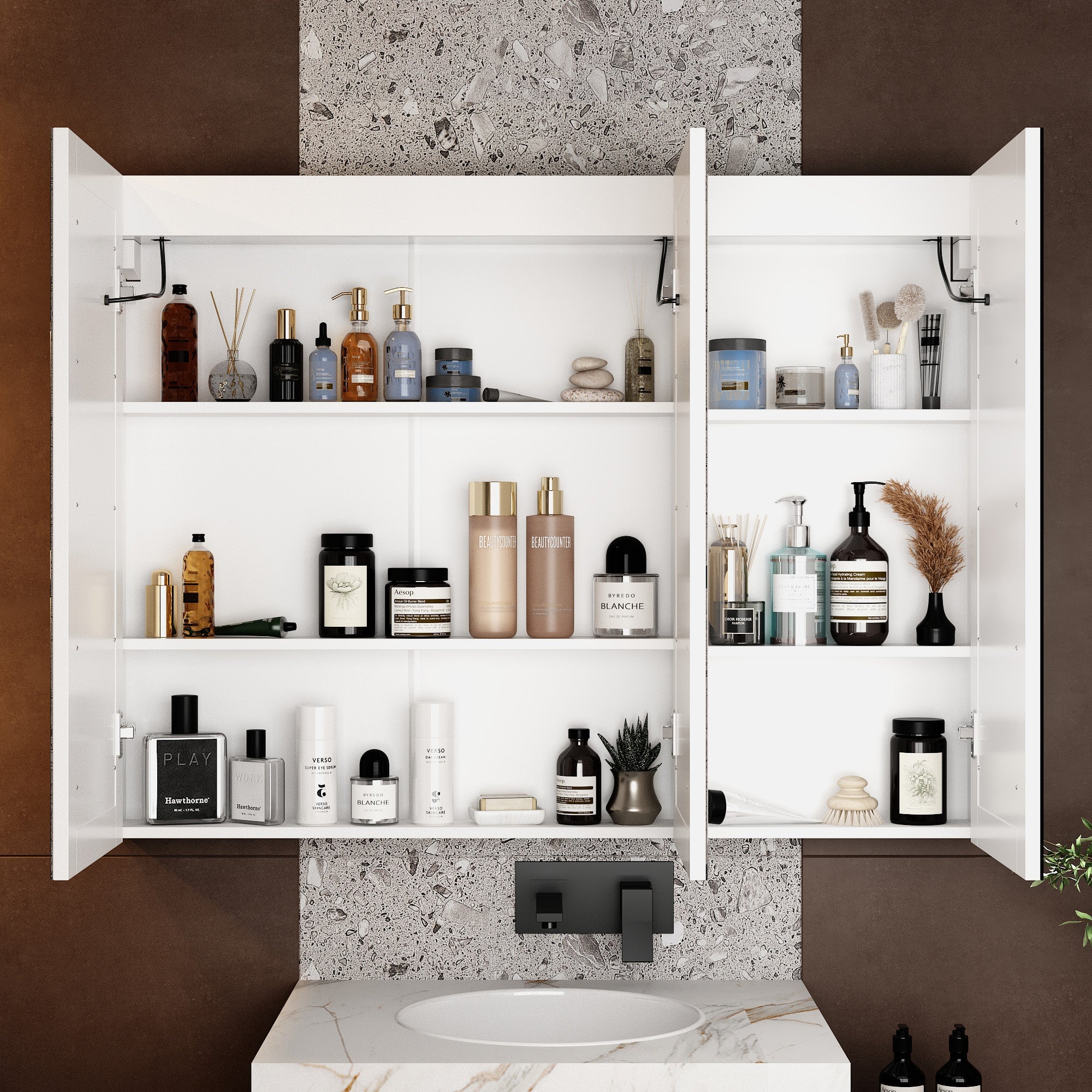 47.2'' W 35.4'' H Surface Frameless Medicine Cabinet with Mirror 6 Adjustable Shelves