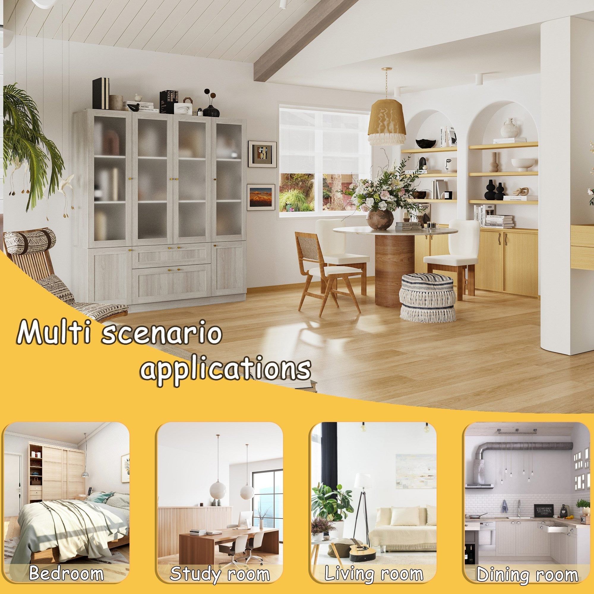 Adjustable Glass Display Cabinet With Frosted Doors And Spacious Storage