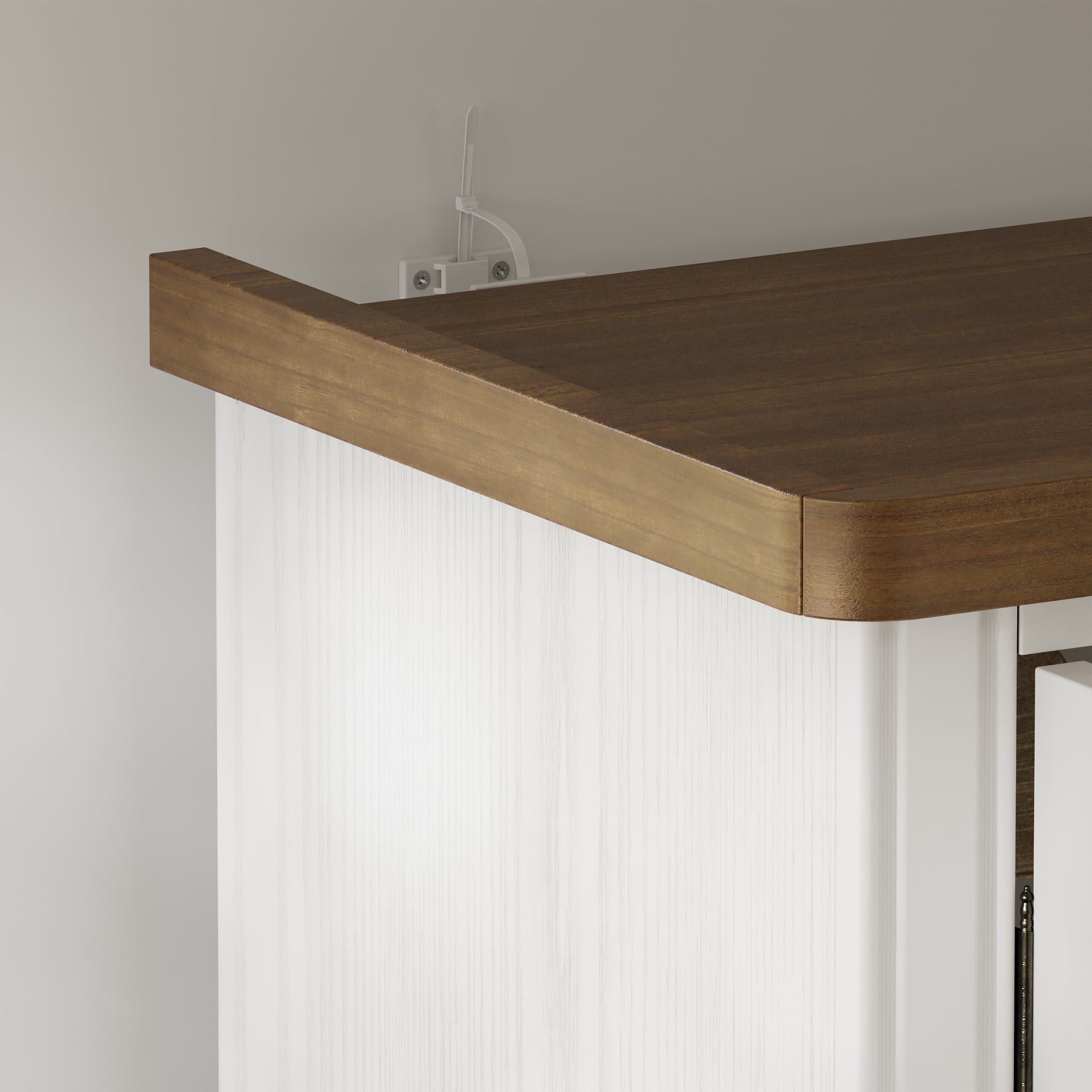 Dining room with a white ornate cabinet and wooden table