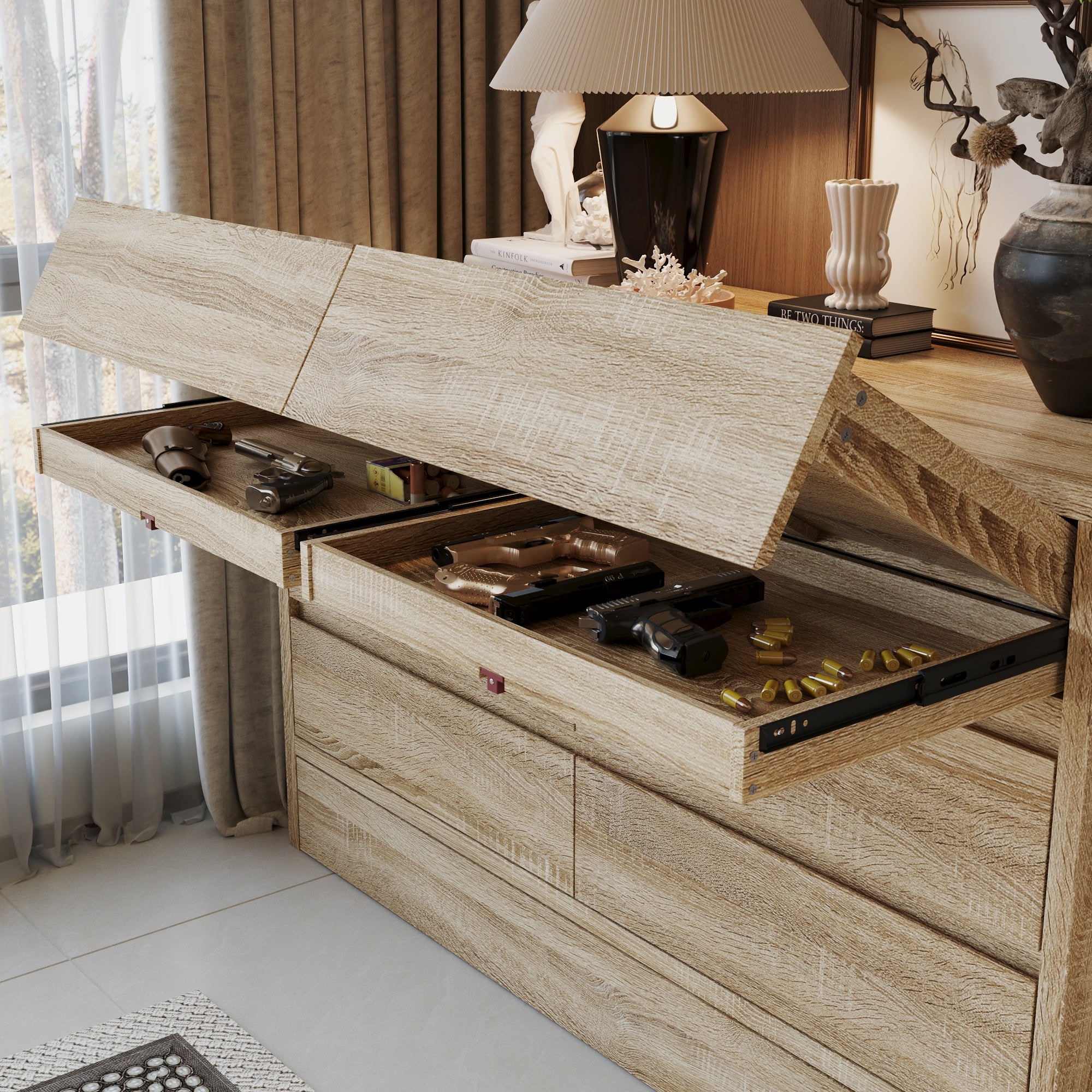 55.1 inch 7-Drawer Wood Chest Dresser with Hidden Compartments and Large Kick Drawer