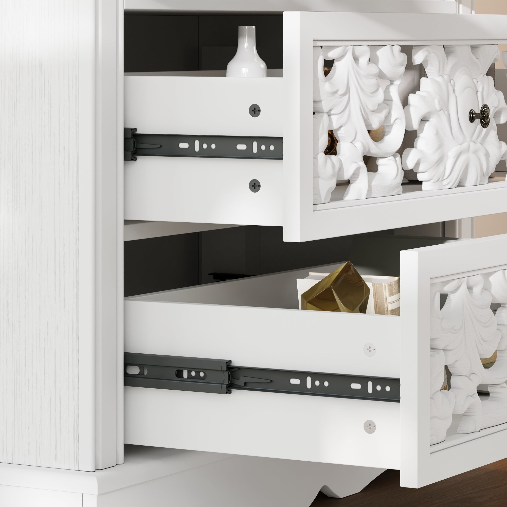 66'' H X 53'' W 2-Drawer 5-Tier Bookcase With Skeleton Carving Design