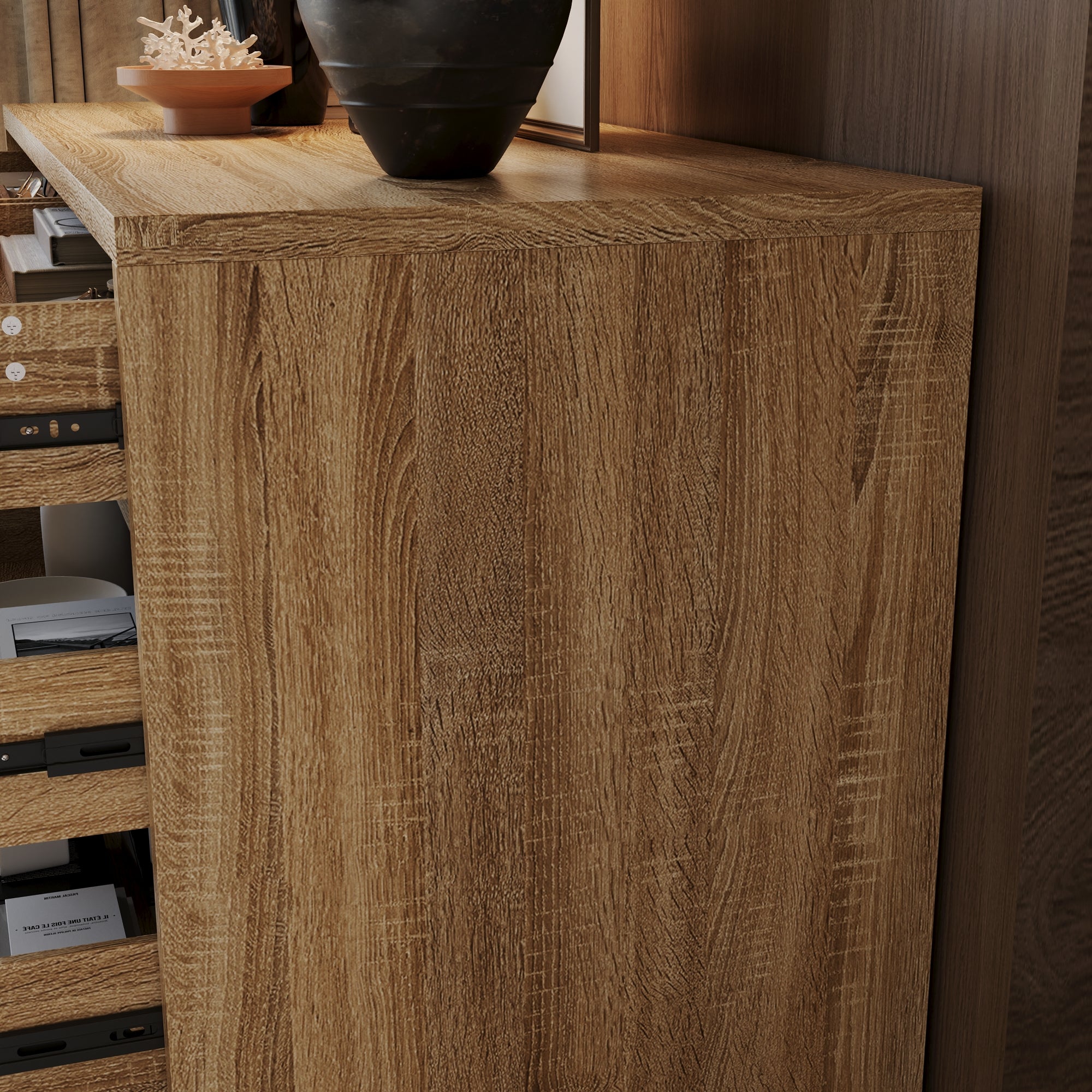 55.1 inch 7-Drawer Wood Chest Dresser with Hidden Compartments and Large Kick Drawer