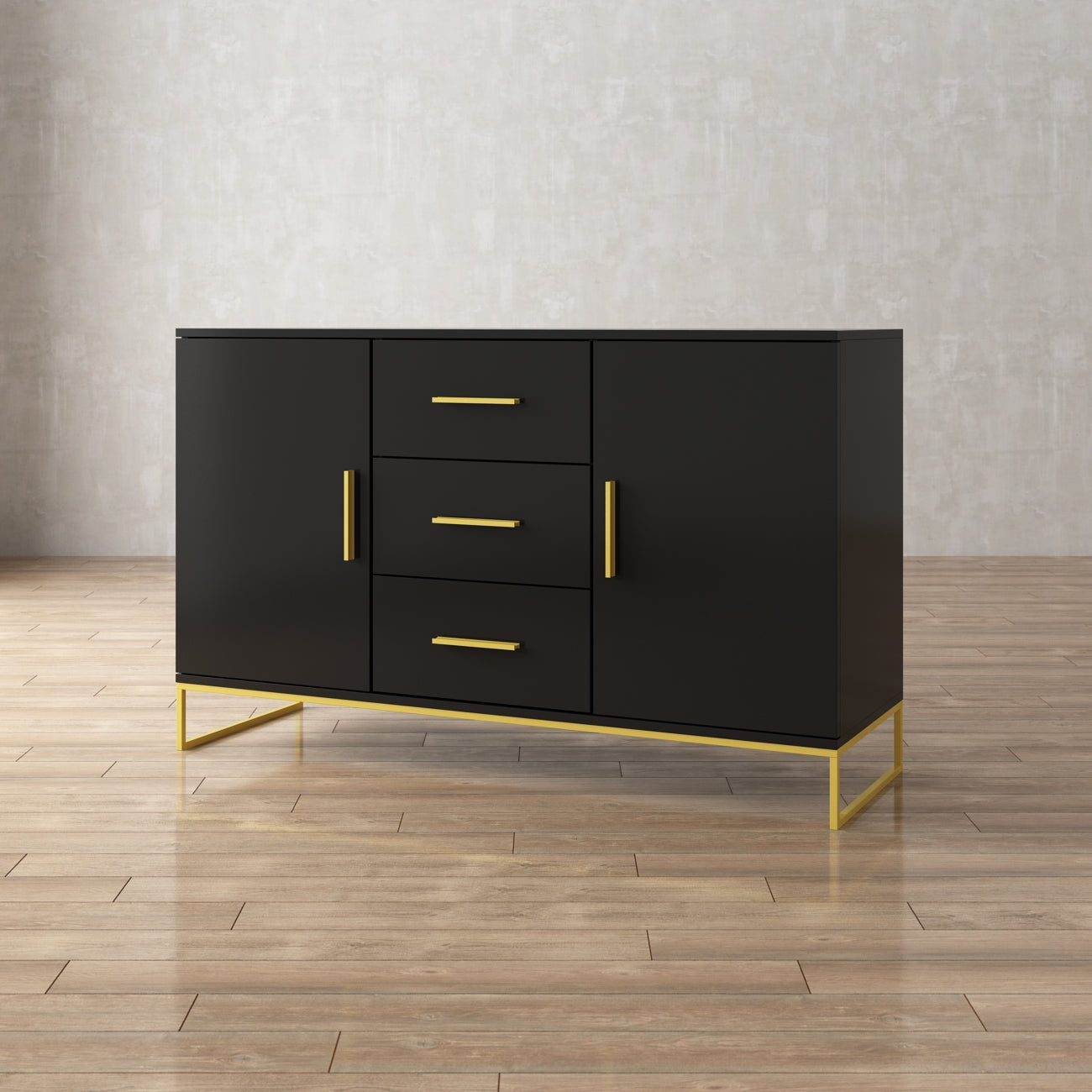 Buffet Sideboard with 3 Drawers & 2 Doors Storage Cabinet Sideboard Credenza Metal Legs for Dining Room and Living Room