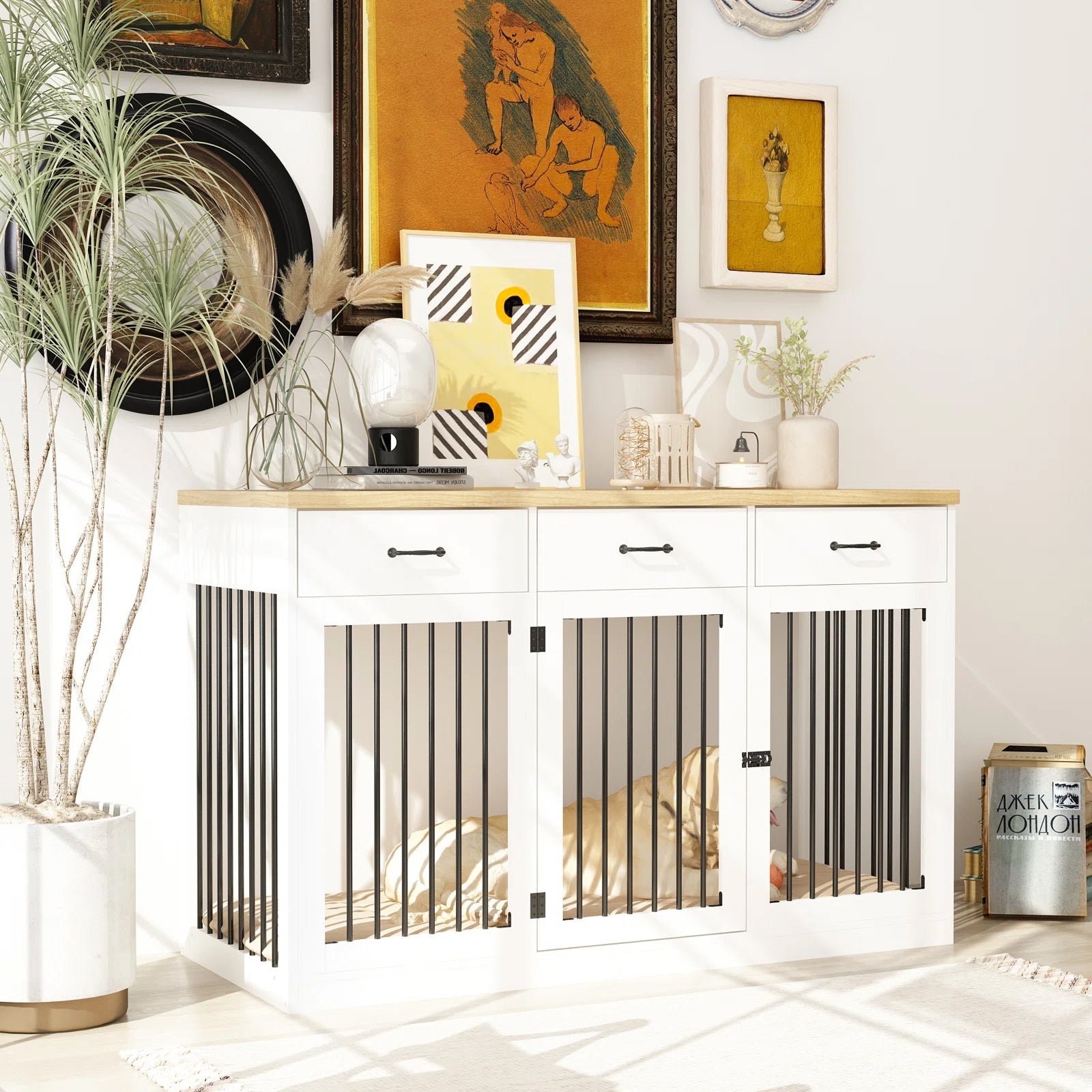 Dog Crate Furniture with 3 Drawers