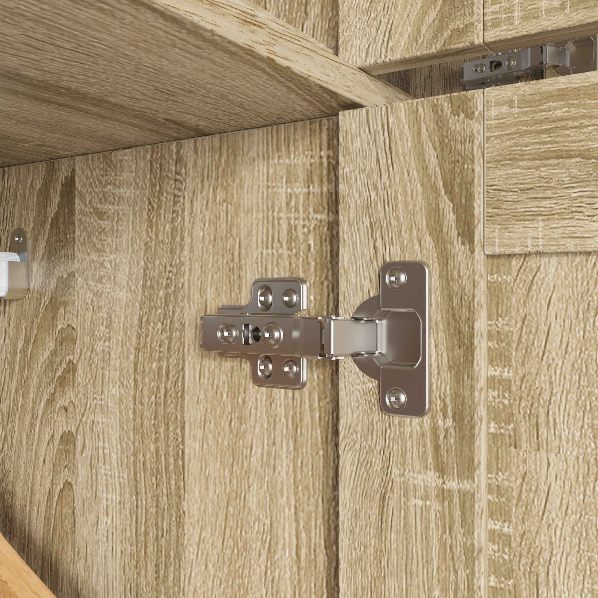 Rustic Four-Door Wardrobe With Rattan Paneling And Six-Drawer Storage