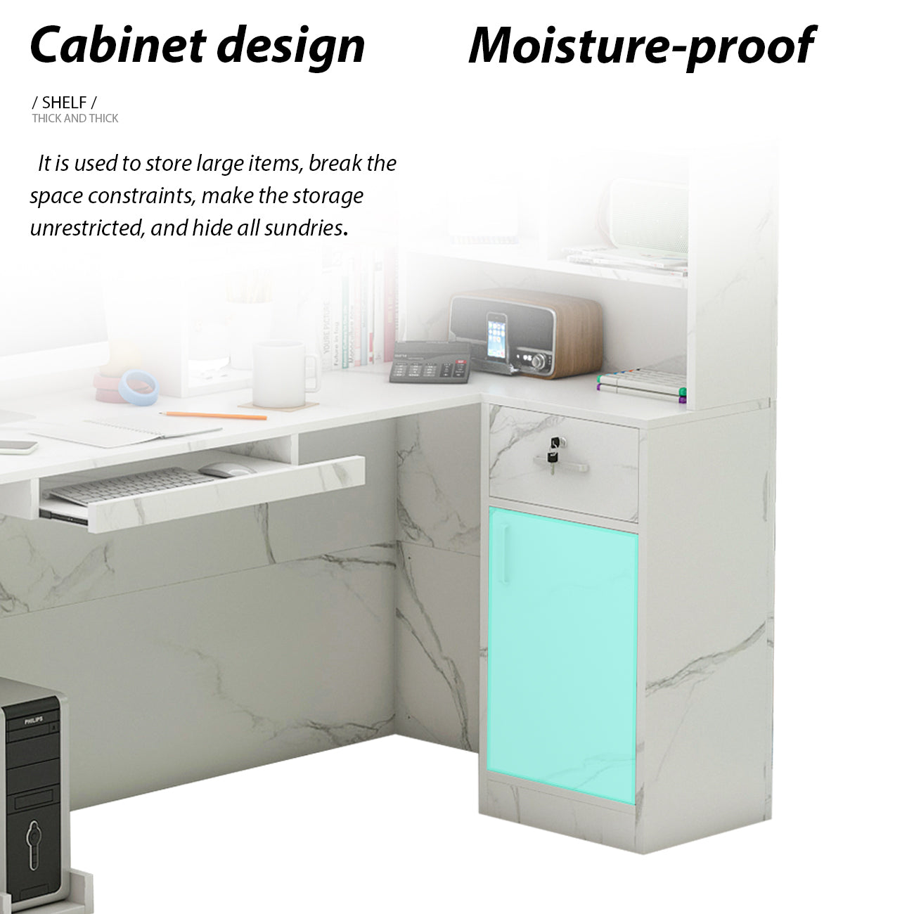 L-Shaped Reception Desk with Large Storage Filing Cabinets