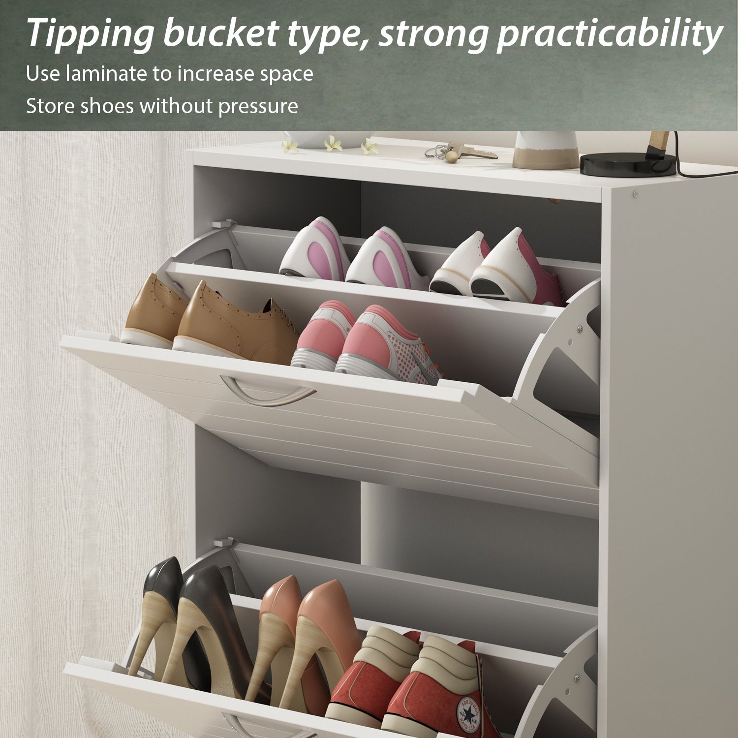 Farmhouse Shoe Cabinet 3 Flip Doors Shoe Organizer for Hallway Entryway