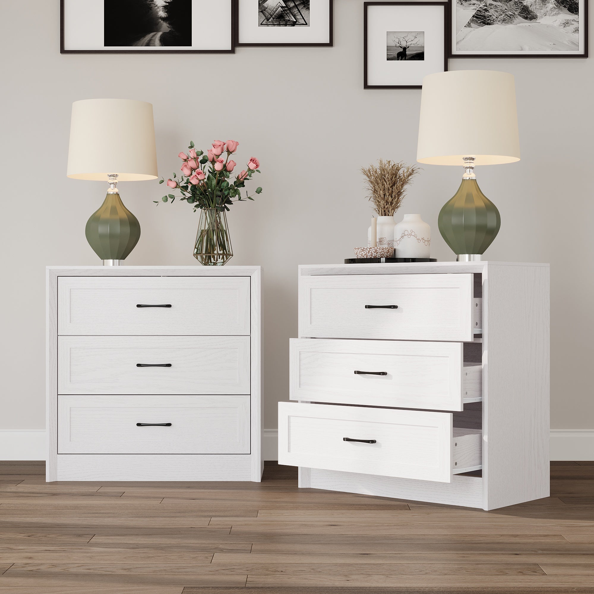 3-Drawer Nightstand With Wood Grain Finish