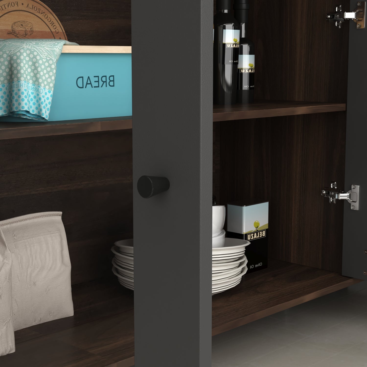 Storage Sideboard Cabinet Cupboard with Drawers and Glass Doors for Kitchen Organization