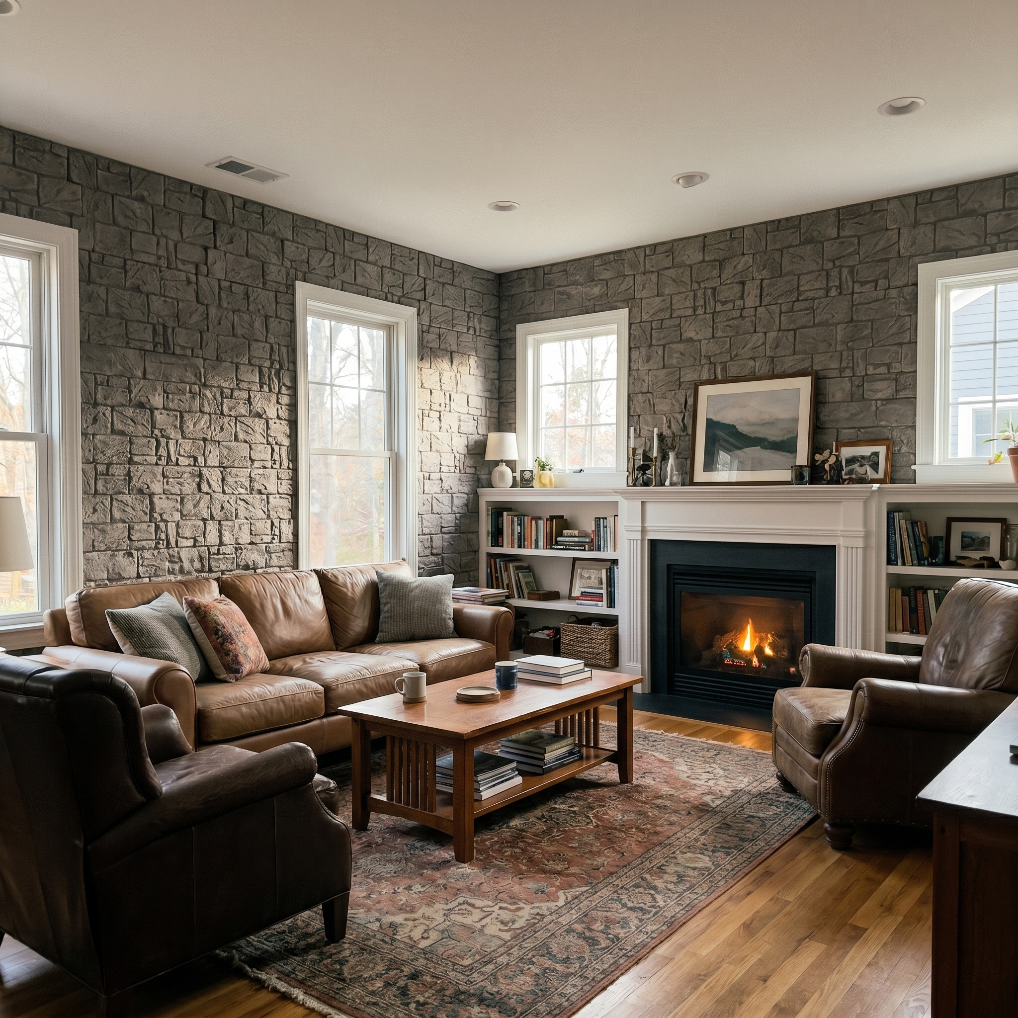 Gray Stacked Faux Stone Wall Panel Set of 9, Lightweight Indoor & Outdoor Decor Wall Panels
