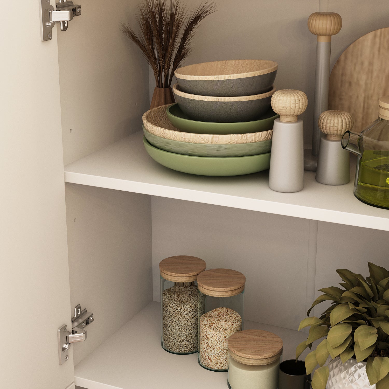 61 inch Modern White Food Pantry Cabinet with 5-Tier Shelving