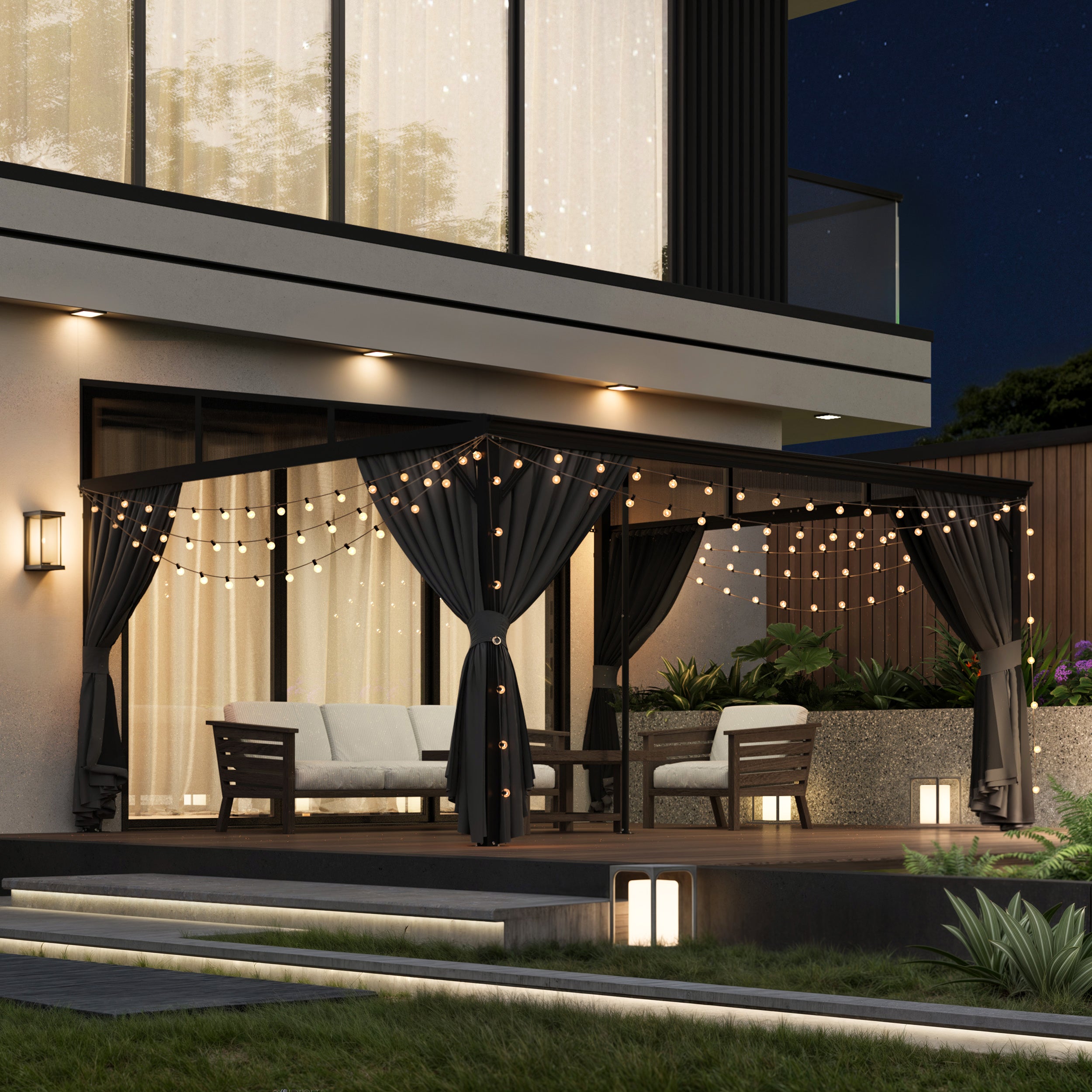 Wall-Mounted Hardtop Gazebo With Curtains & Mosquito Net For 6-7 People