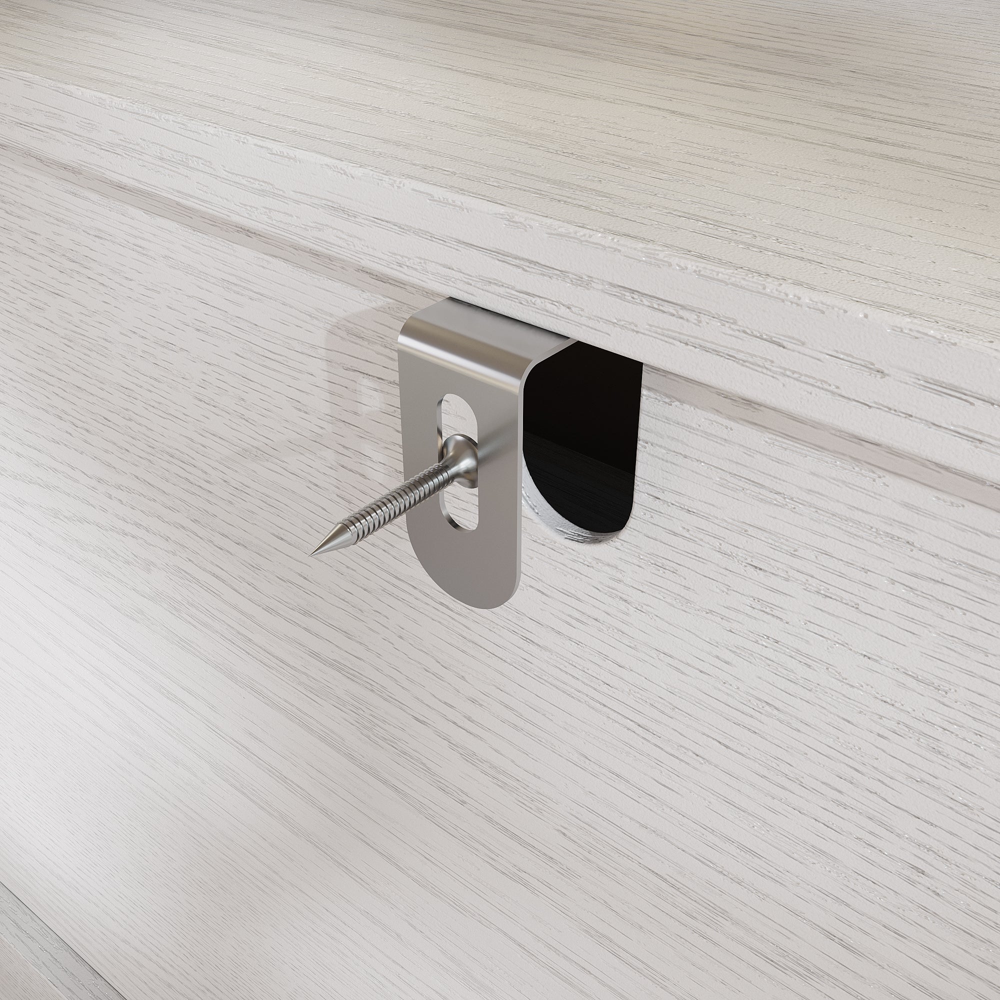 White 3-drawer nightstand with raised panel fronts and black handles