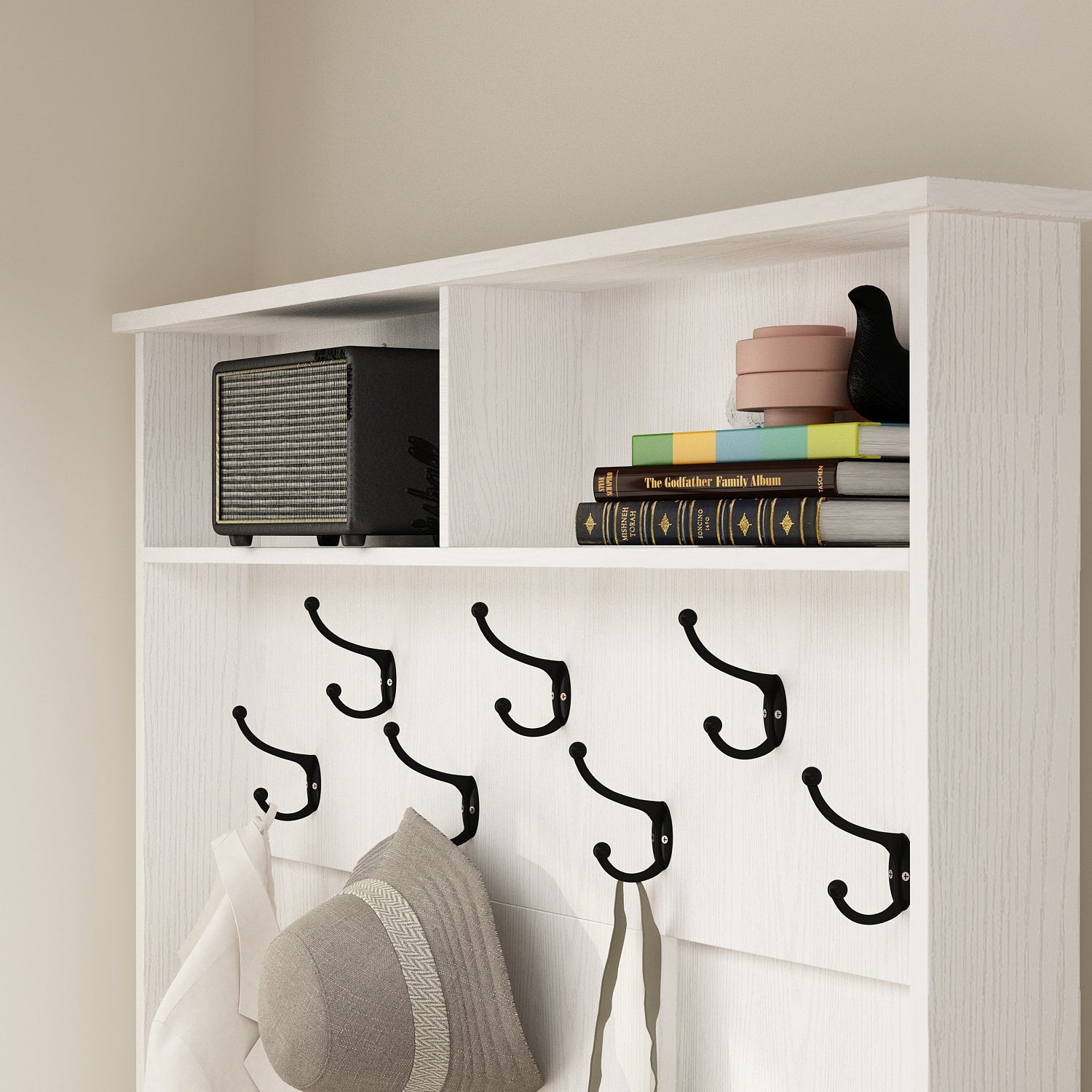 Hall Tree Shoe Storage Rack Bench Cabinet with Hooks for Entryway