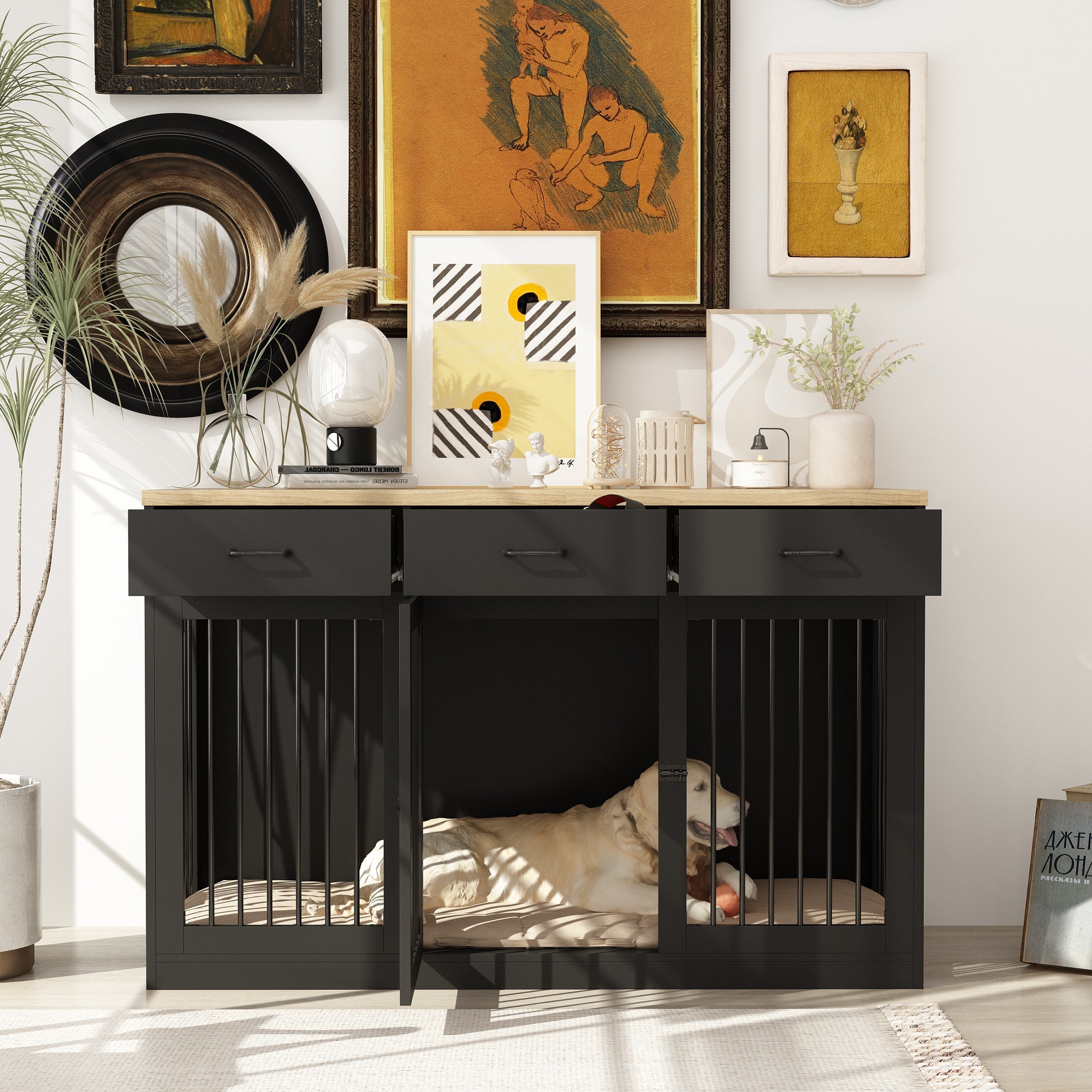 Dog Crate Furniture with 3 Drawers